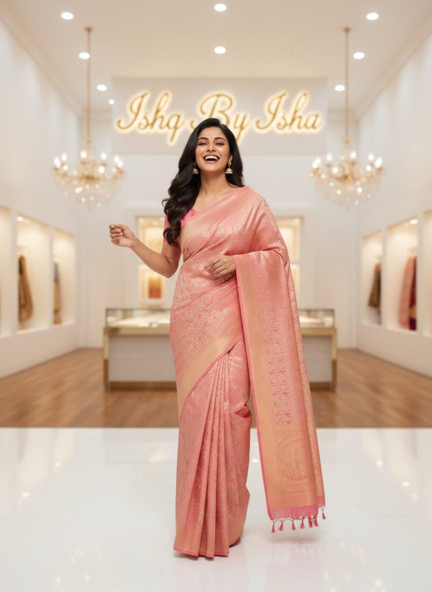 Dazzling Hot peach Pink Banarasi Silk Saree with Golden Zari Border: Elevate Your Elegance