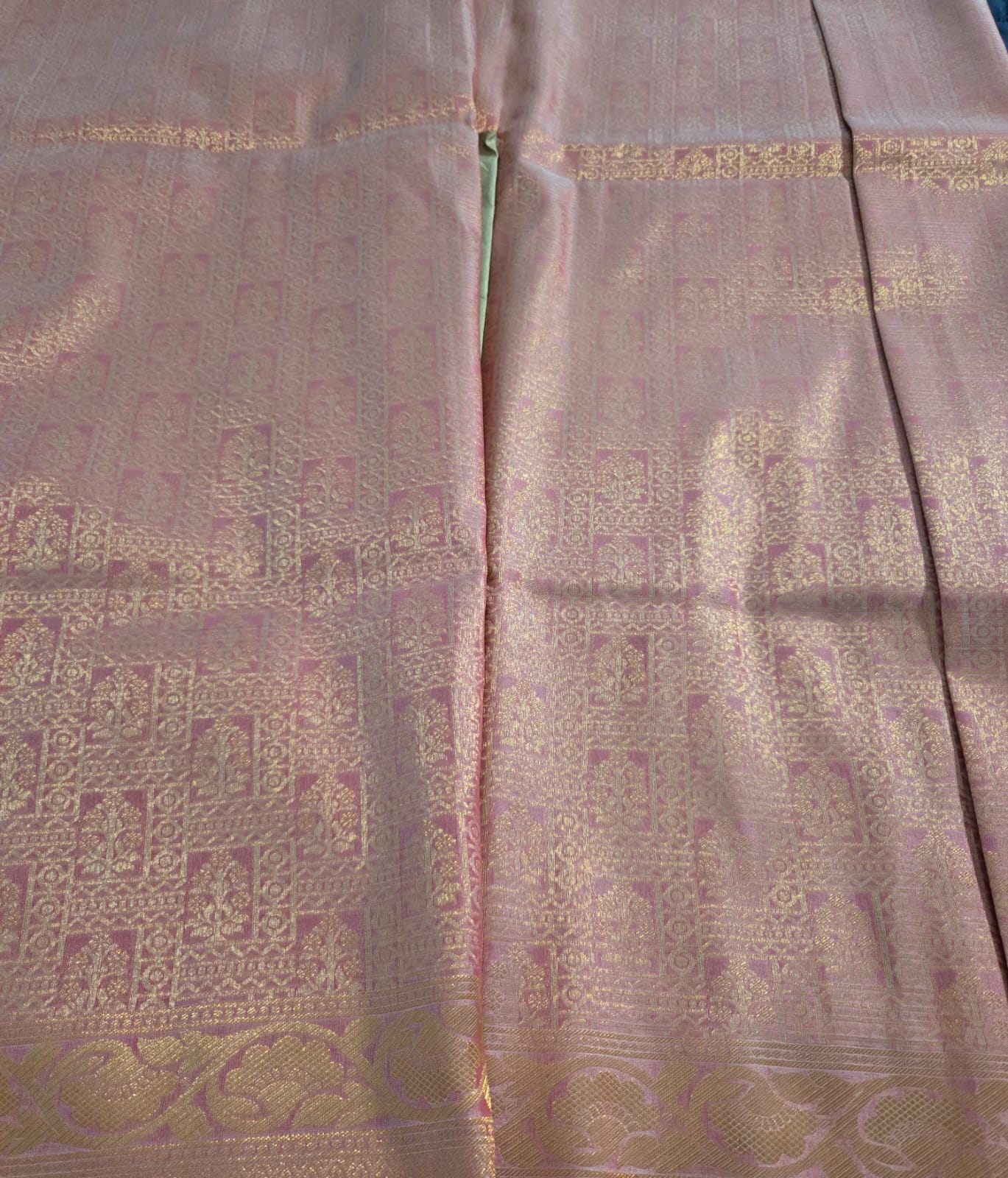 Dazzling Hot peach Pink Banarasi Silk Saree with Golden Zari Border: Elevate Your Elegance