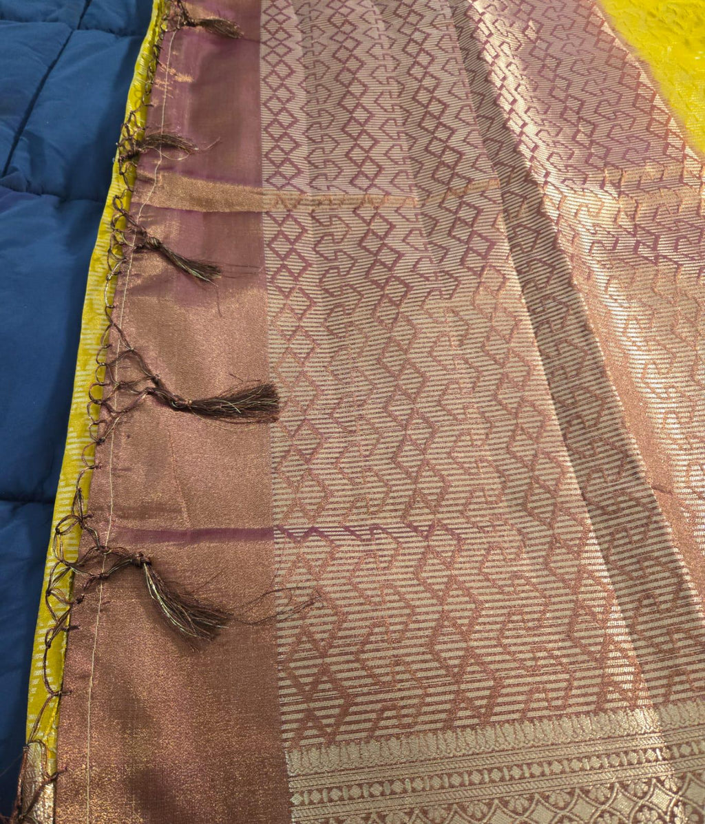 Yellow red Tissue Banarasi Saree – Handwoven Elegance | Ishq by Isha