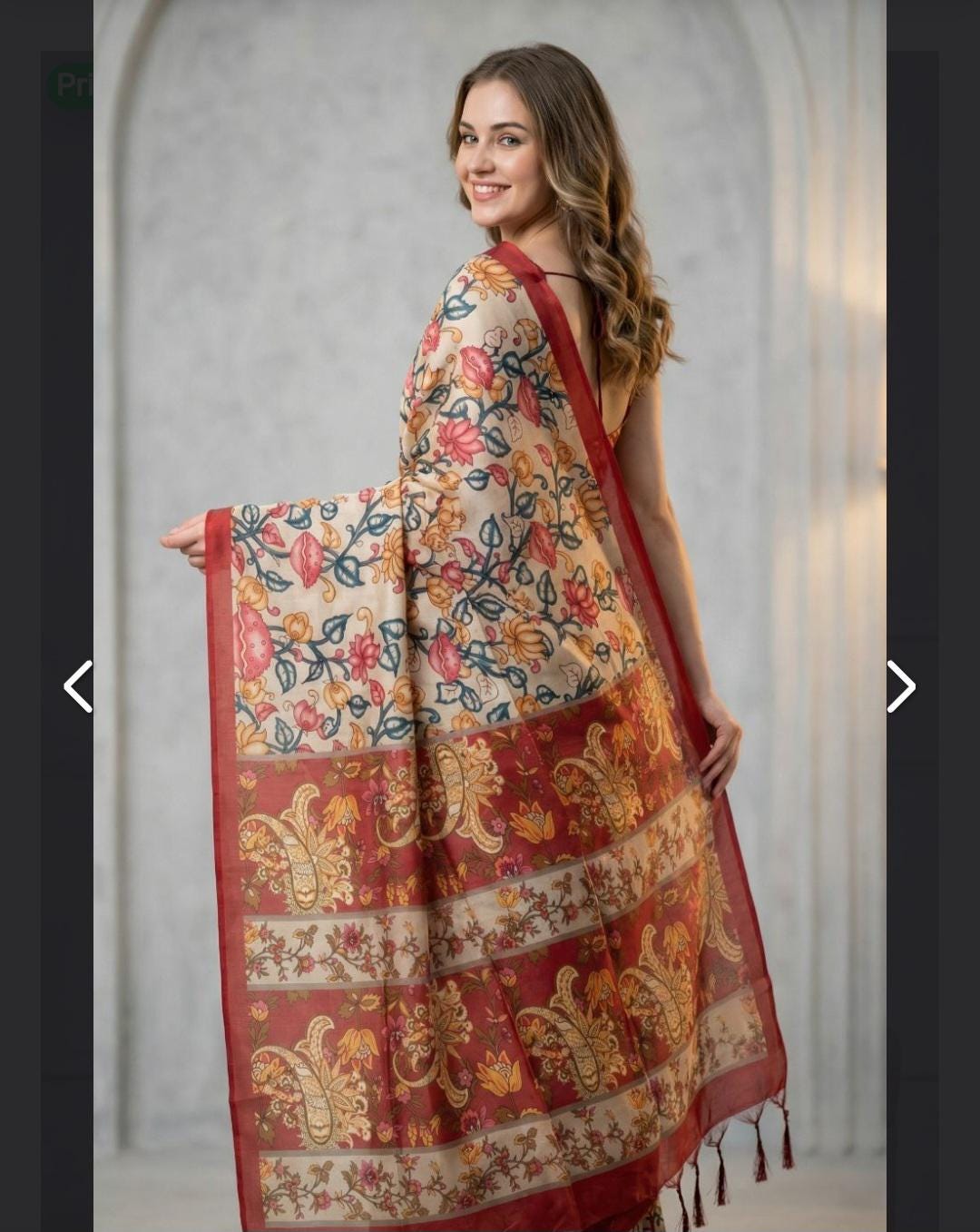 Red Kalamkari Tussar Silk Saree | Traditional Indian Festive Wear (Pico Done)