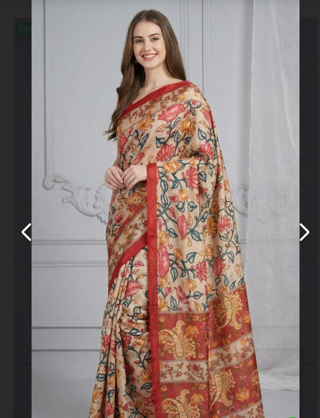Red Kalamkari Tussar Silk Saree | Traditional Indian Festive Wear (Pico Done)