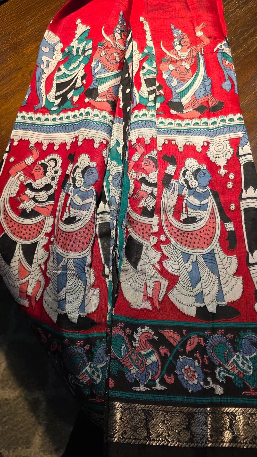 Kalamkari Inspired Cotton Saree with Zari Border and Tassels – Ethnic Indian Wear