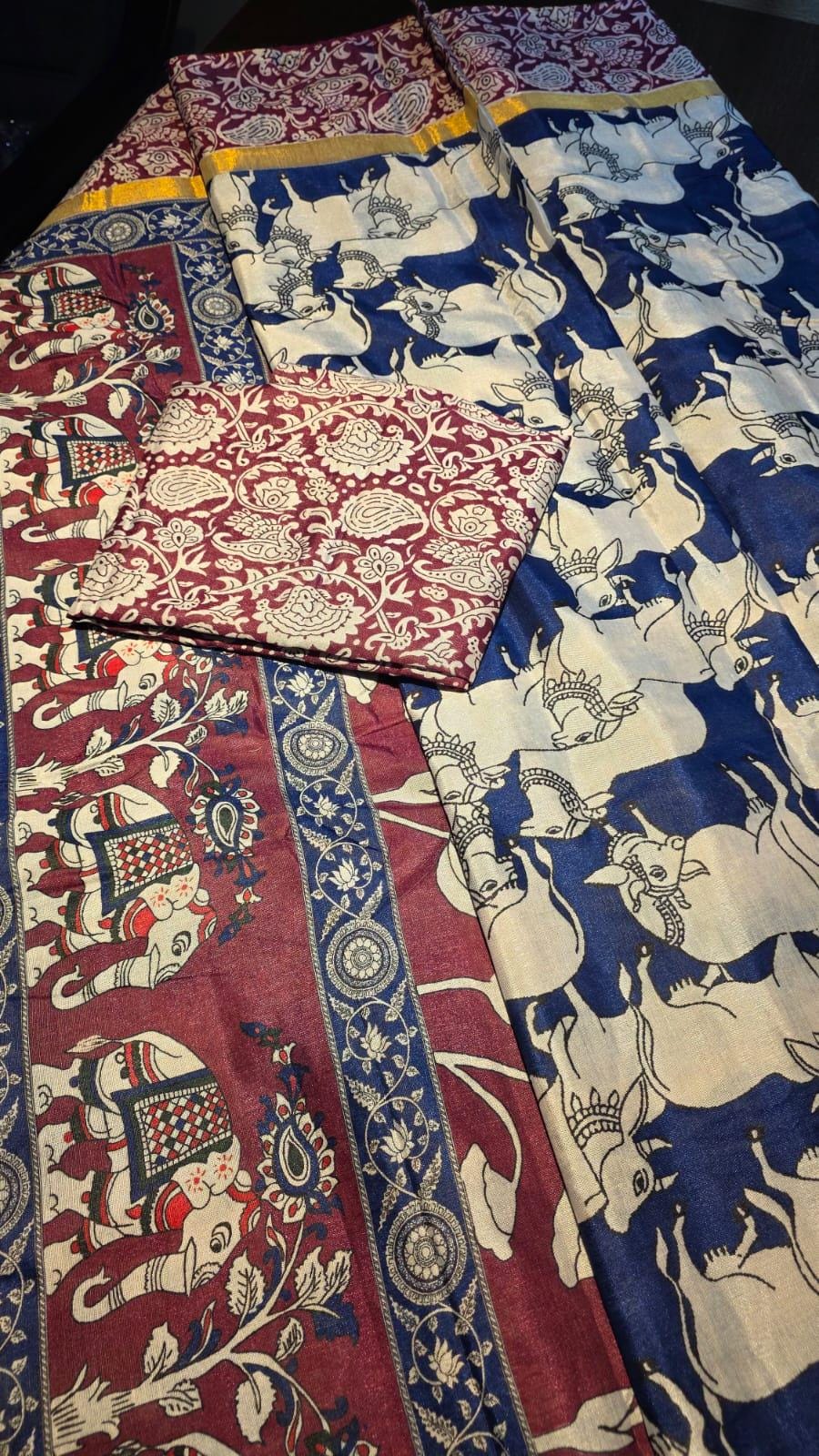 Kalamkari Inspired Cotton Saree with Zari Border and Tassels – Ethnic Indian Wear