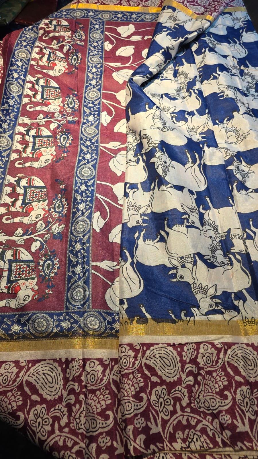 Kalamkari Inspired Cotton Saree with Zari Border and Tassels – Ethnic Indian Wear