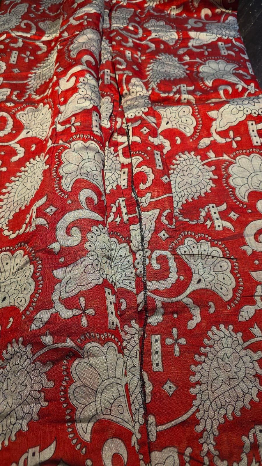 Kalamkari Inspired Cotton Saree with Zari Border, Running Blouse Piece