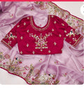 Baby pink saree with thread work and sequence work with ready made blouse
