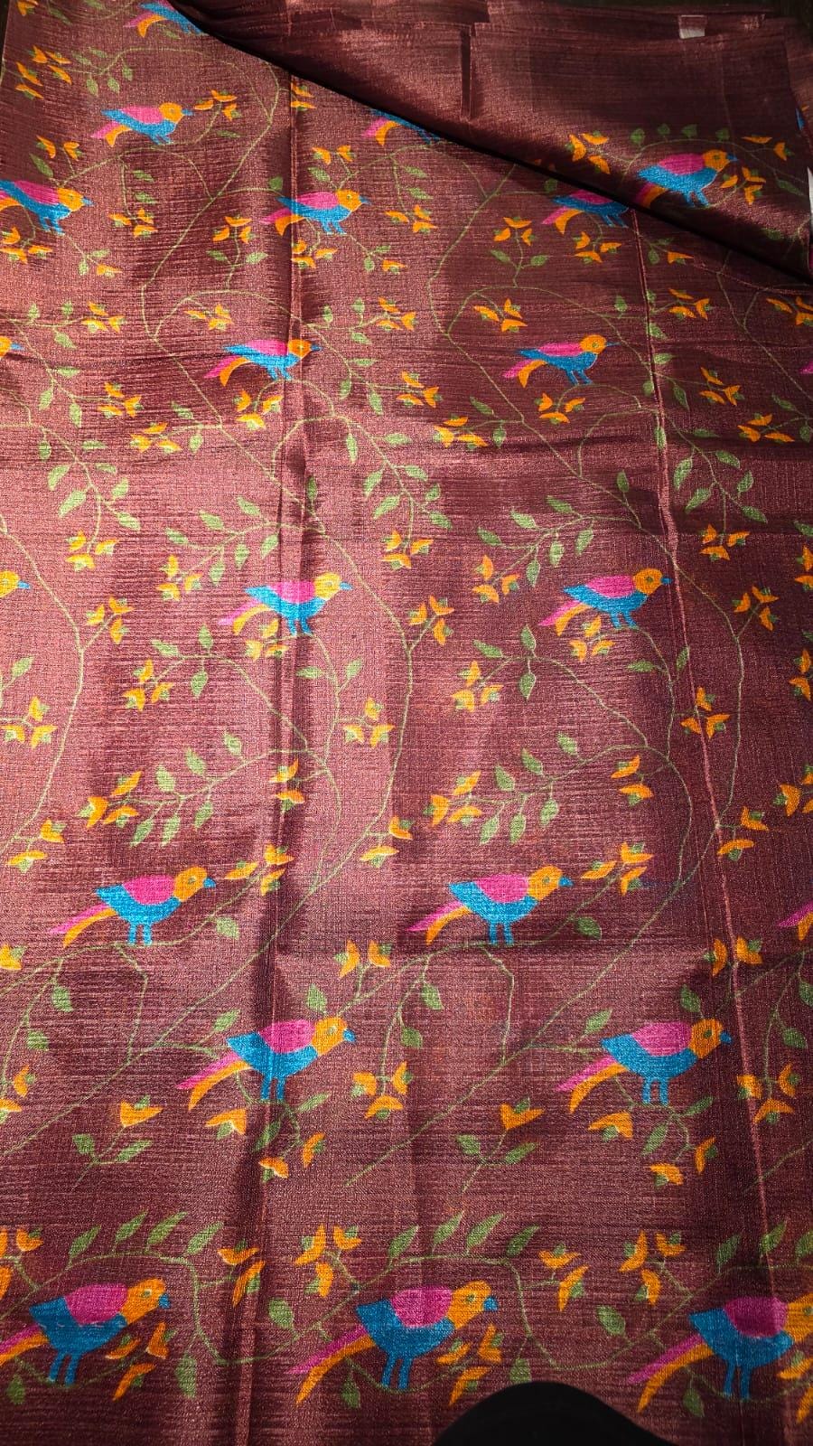 Purple Bird Print Viscose Saree | Colorful Floral Vine Indian Handloom (Includes Blouse Piece)