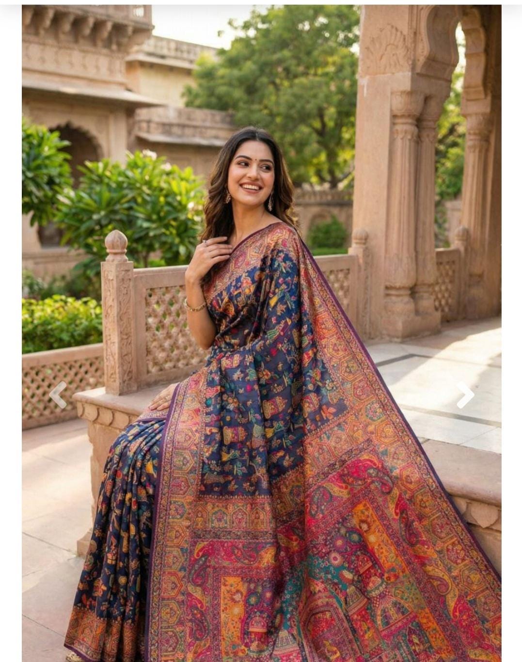 Blue Pashmina Silk Saree | Woven Traditional Indian Wedding Ethnic Wear