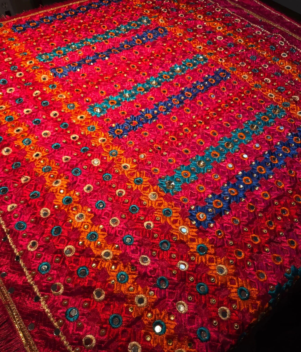 Handmade , Handwoven , Elegant vibrant & Authentic Multicolour Phulkari Dupatta / Indian Scarf. Hand embroidered