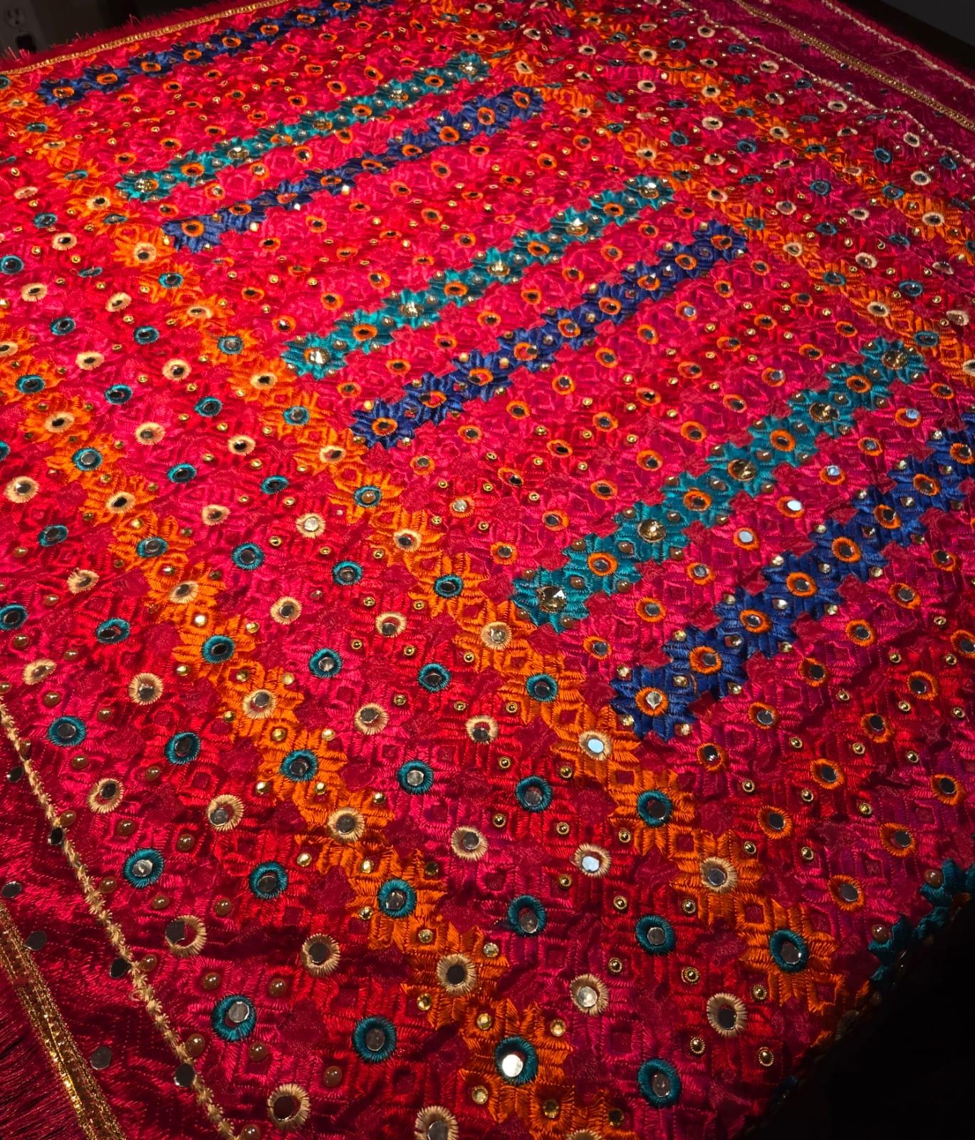 Handmade , Handwoven , Elegant vibrant & Authentic Multicolour Phulkari Dupatta / Indian Scarf. Hand embroidered