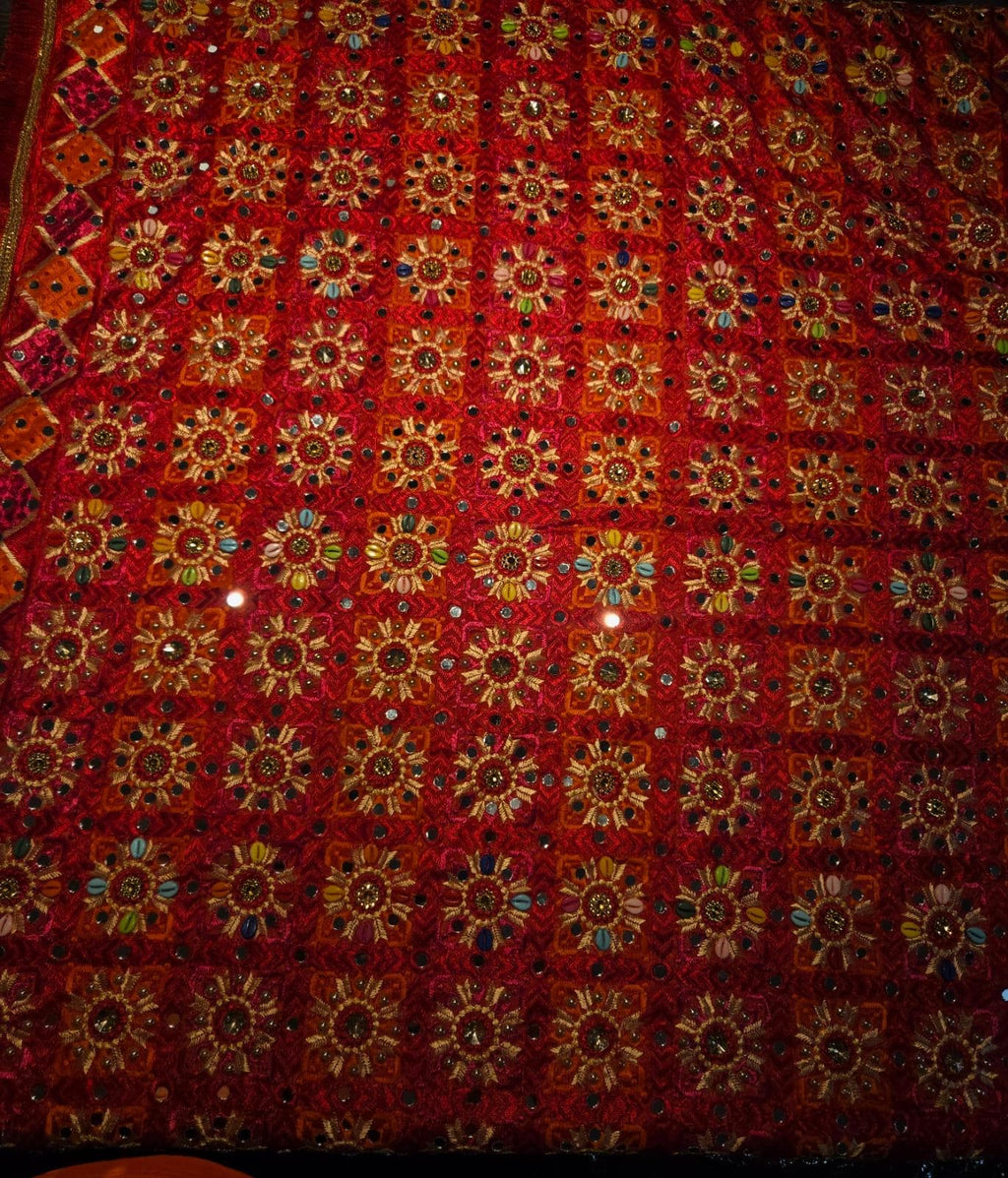 Handmade , Handwoven , Elegant vibrant & Authentic Multicolour Phulkari Dupatta / Indian Scarf. Hand embroidered