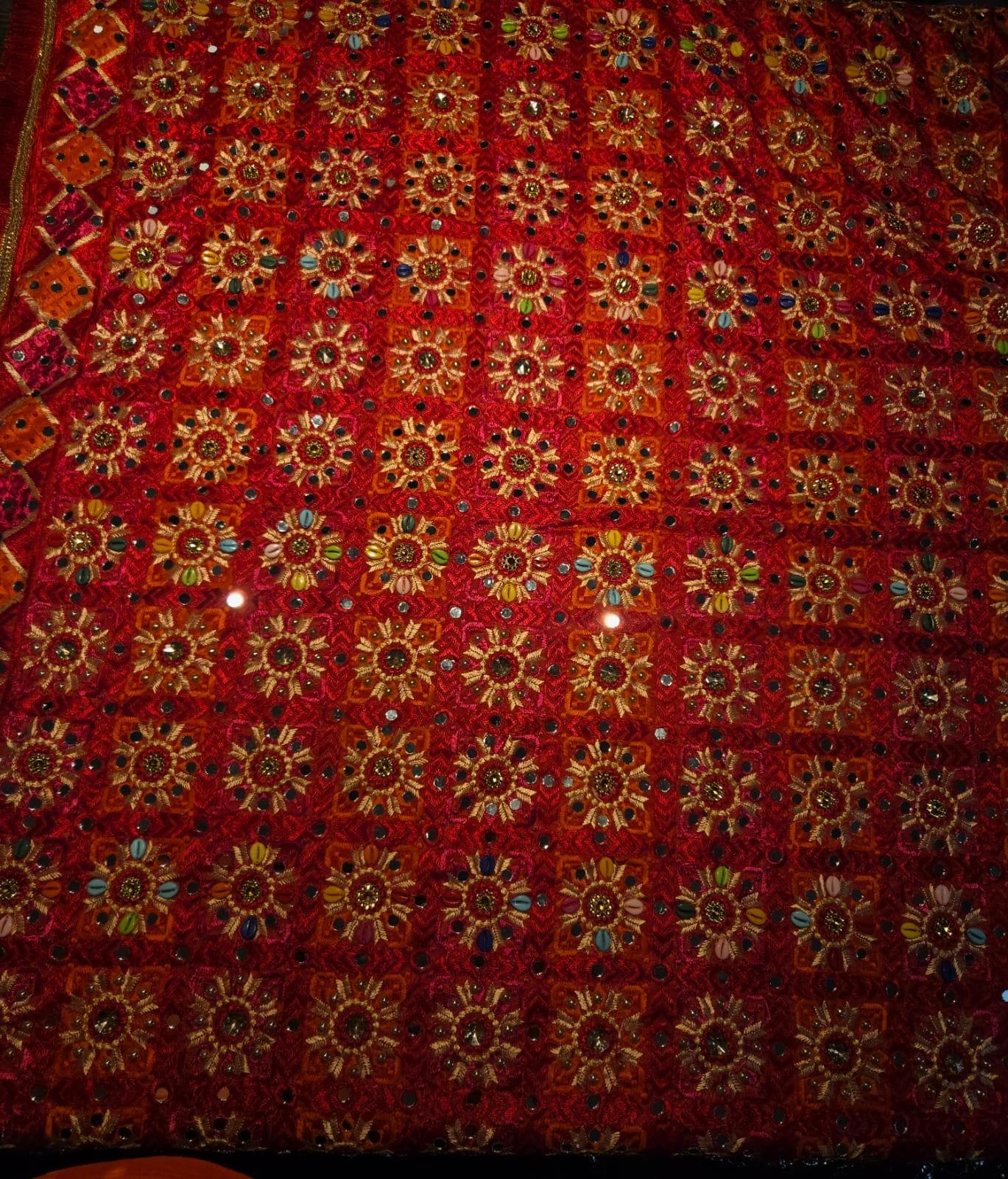 Handmade , Handwoven , Elegant vibrant & Authentic Multicolour Phulkari Dupatta / Indian Scarf. Hand embroidered