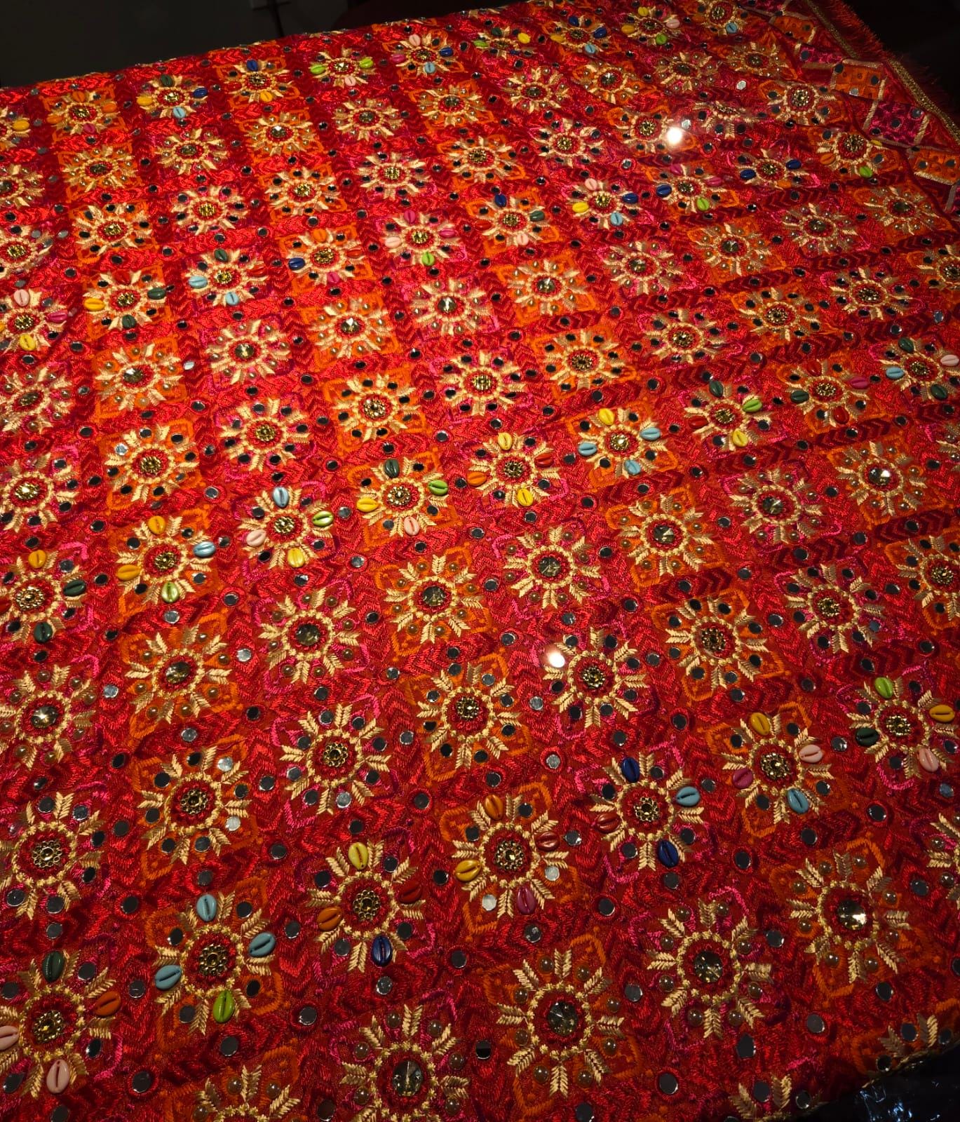 Handmade , Handwoven , Elegant vibrant & Authentic Multicolour Phulkari Dupatta / Indian Scarf. Hand embroidered