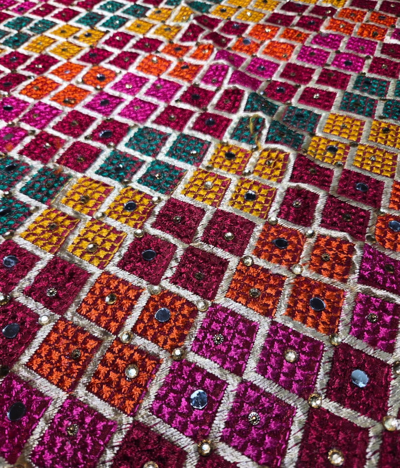 Handmade , Handwoven , Elegant vibrant & Authentic Multicolour Phulkari Dupatta / Indian Scarf. Hand embroidered