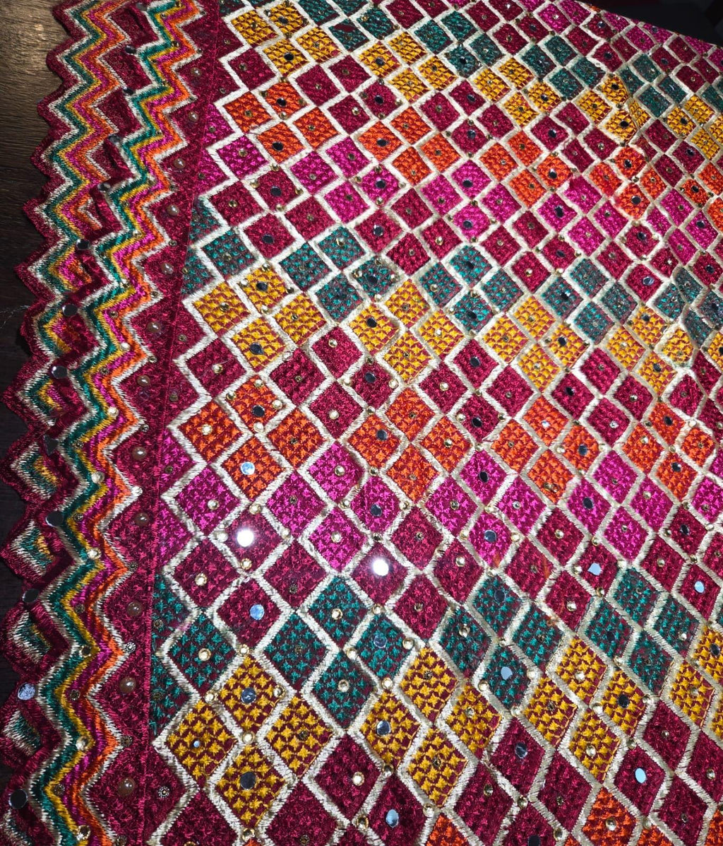 Handmade , Handwoven , Elegant vibrant & Authentic Multicolour Phulkari Dupatta / Indian Scarf. Hand embroidered