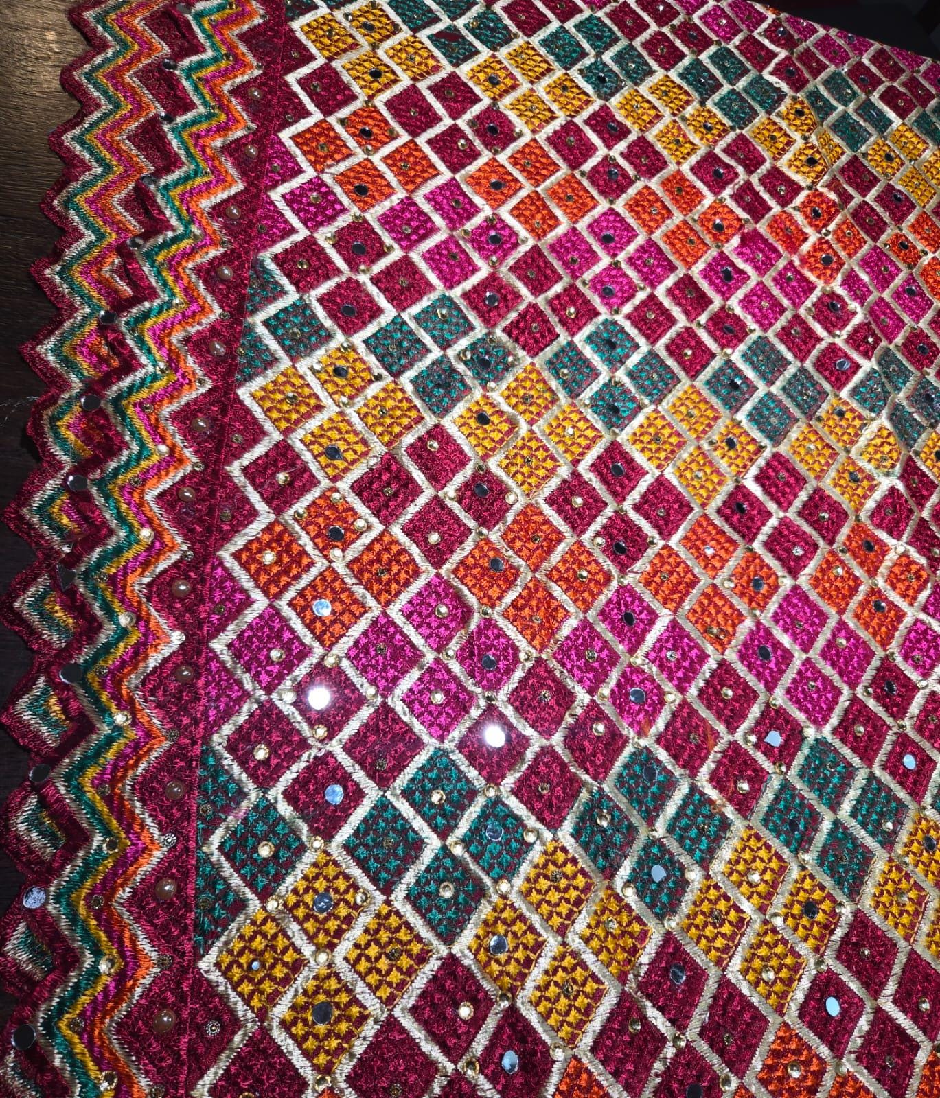 Handmade , Handwoven , Elegant vibrant & Authentic Multicolour Phulkari Dupatta / Indian Scarf. Hand embroidered