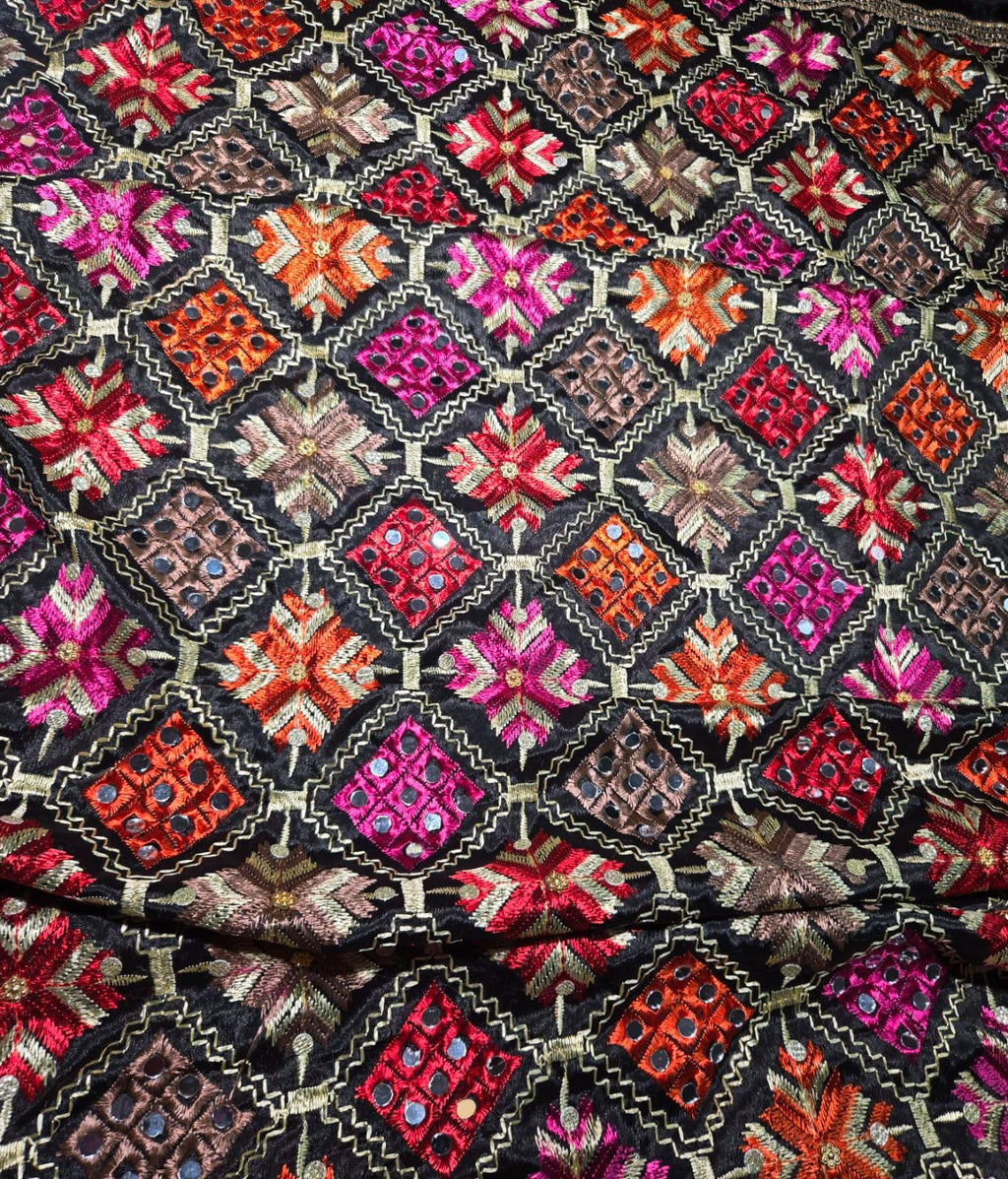 Handmade , Handwoven , Elegant vibrant & Authentic Multicolour Phulkari Dupatta / Indian Scarf. Hand embroidered