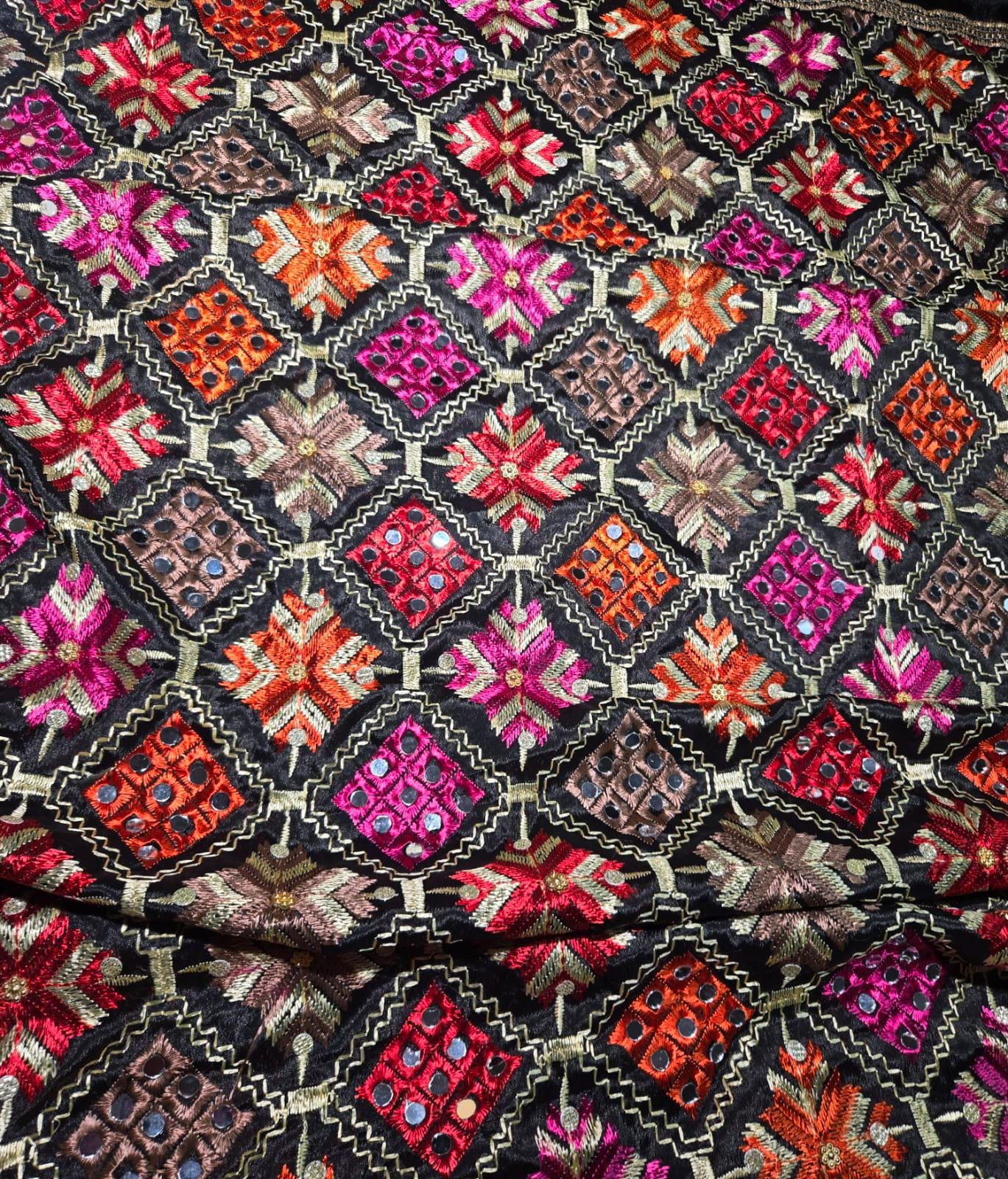 Handmade , Handwoven , Elegant vibrant & Authentic Multicolour Phulkari Dupatta / Indian Scarf. Hand embroidered