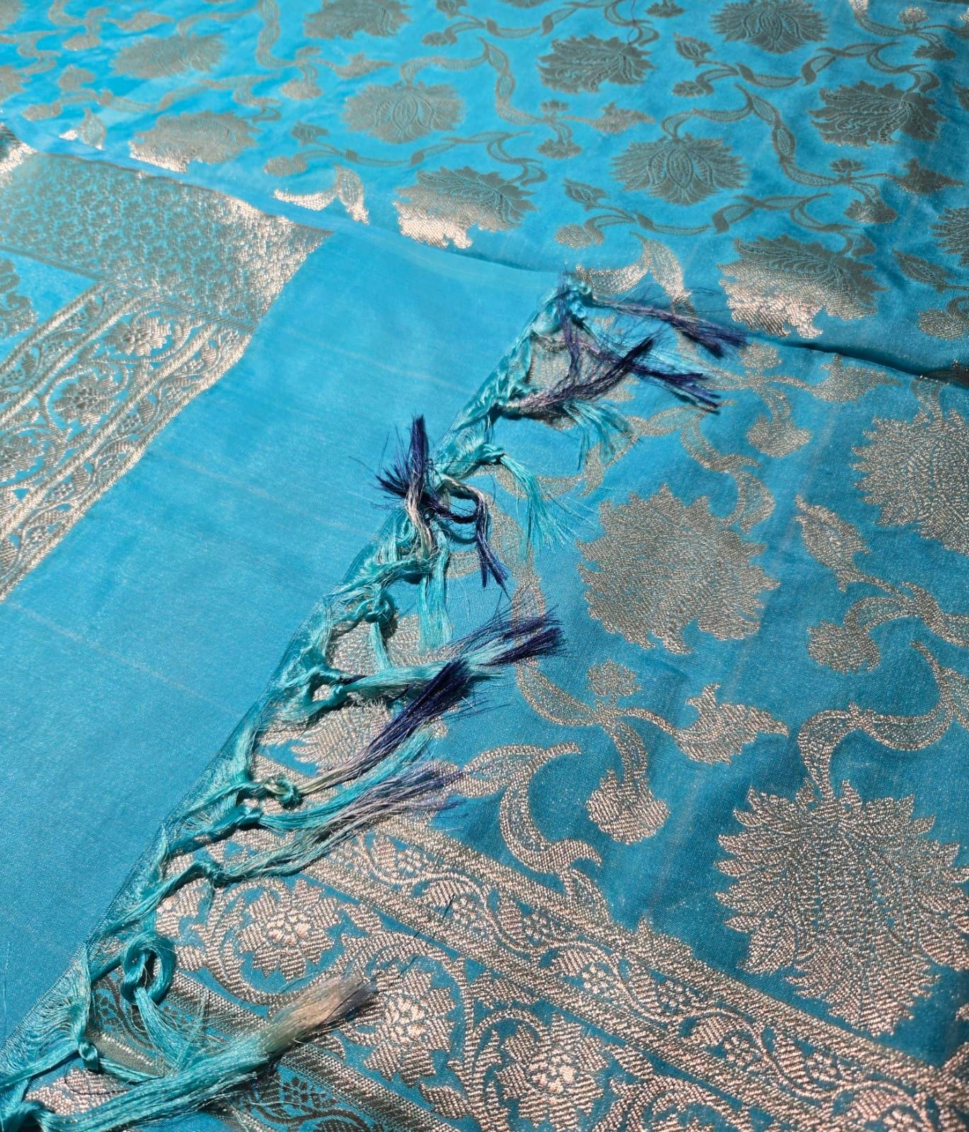 Sky Blue Banarasi Silk Dupatta | Silver Zari Floral Weave, Festive Wear