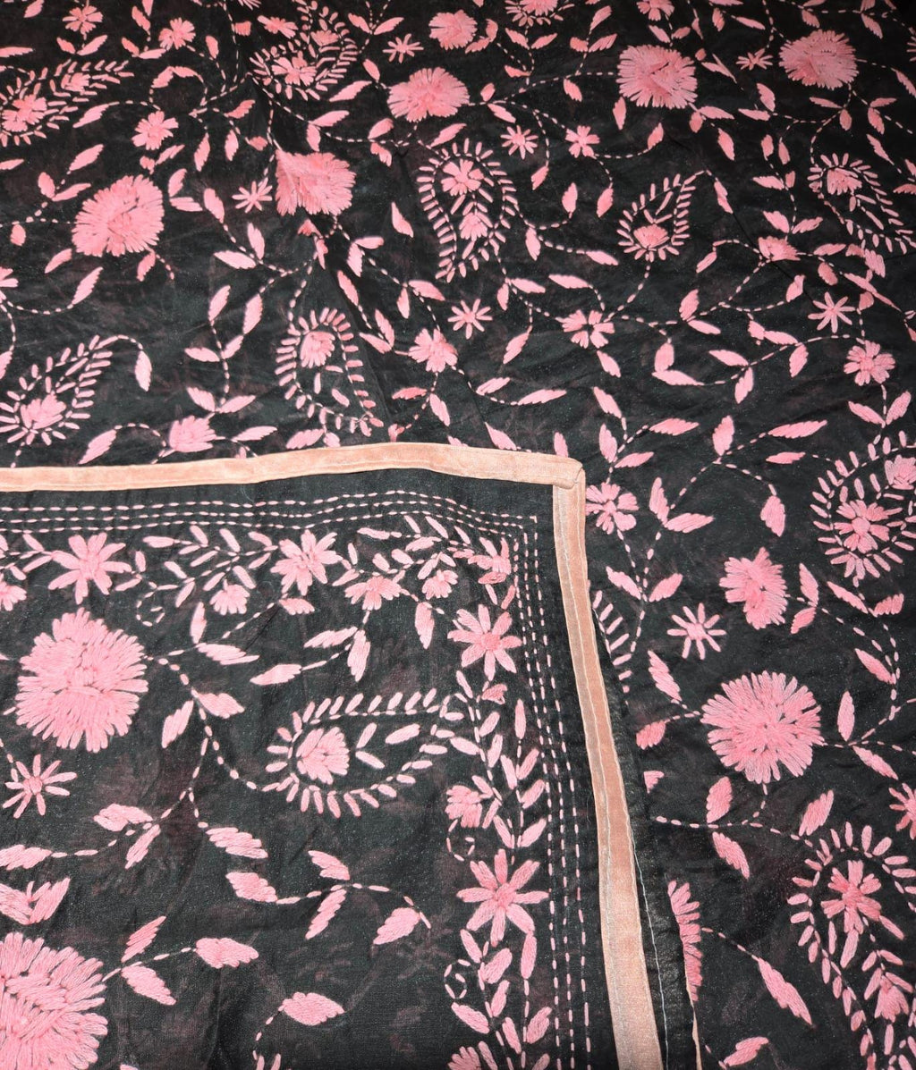 Black Kantha work Dupatta with Mirror Work | Indian Ethnic Dupatta | Festive Wedding Dupatta | Traditional Indian Scarf