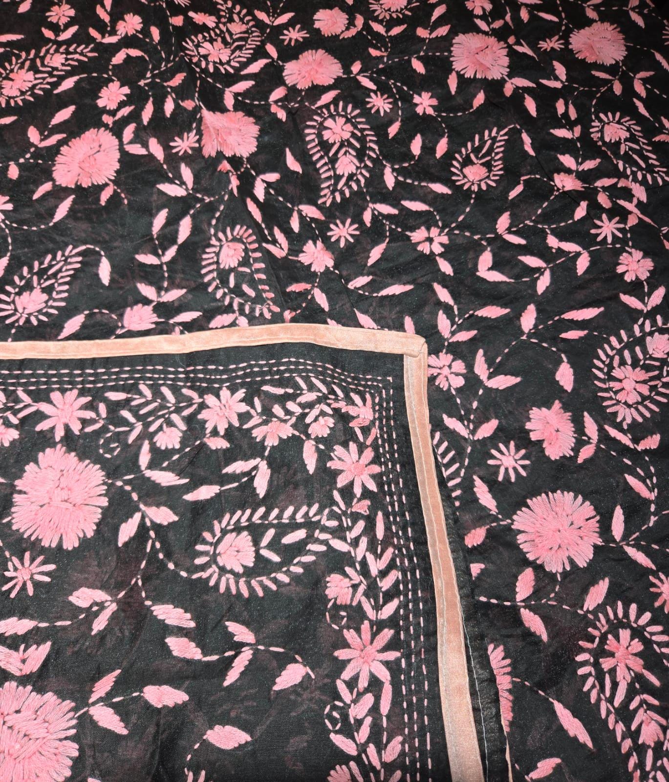 Black Kantha work Dupatta with Mirror Work | Indian Ethnic Dupatta | Festive Wedding Dupatta | Traditional Indian Scarf