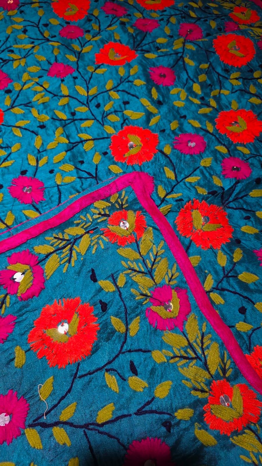 Multi colour Kantha work Dupatta with Mirror Work | Indian Ethnic Dupatta | Festive Wedding Dupatta | Traditional Indian Scarf