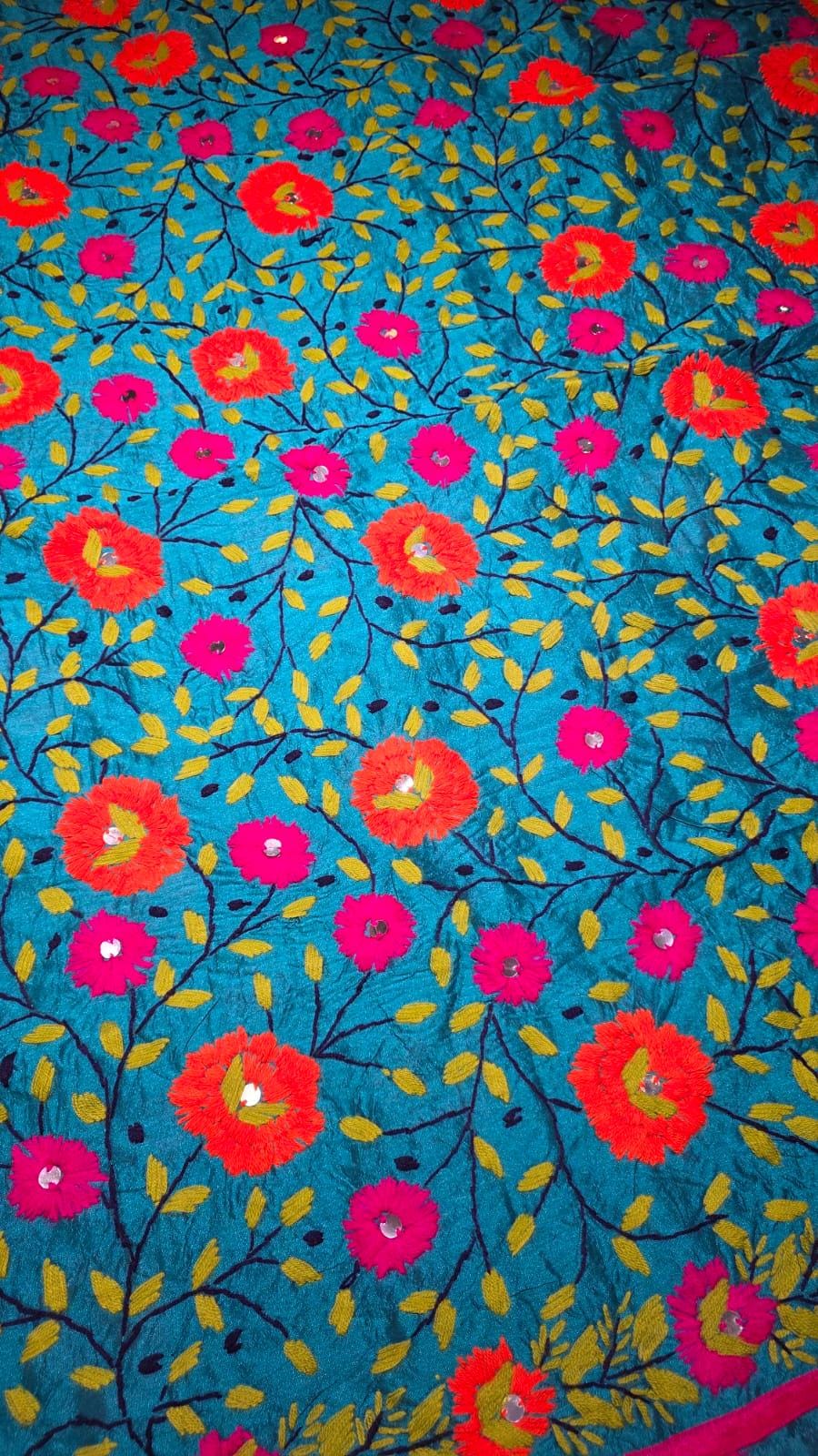 Multi colour Kantha work Dupatta with Mirror Work | Indian Ethnic Dupatta | Festive Wedding Dupatta | Traditional Indian Scarf