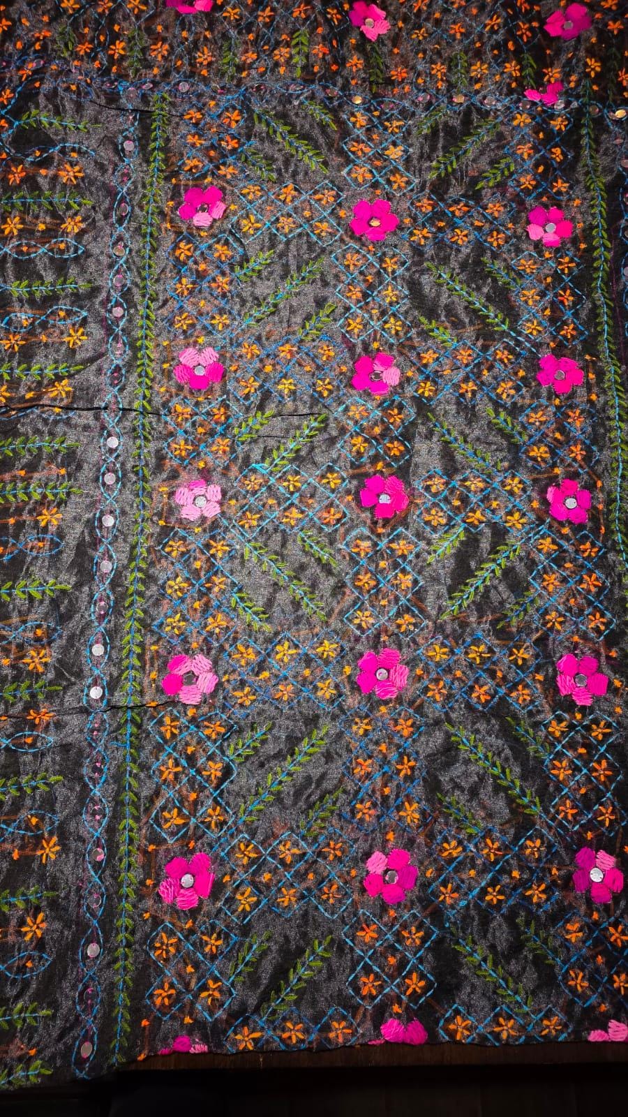 Black Kantha work Dupatta with Mirror Work | Indian Ethnic Dupatta | Festive Wedding Dupatta | Traditional Indian Scarf