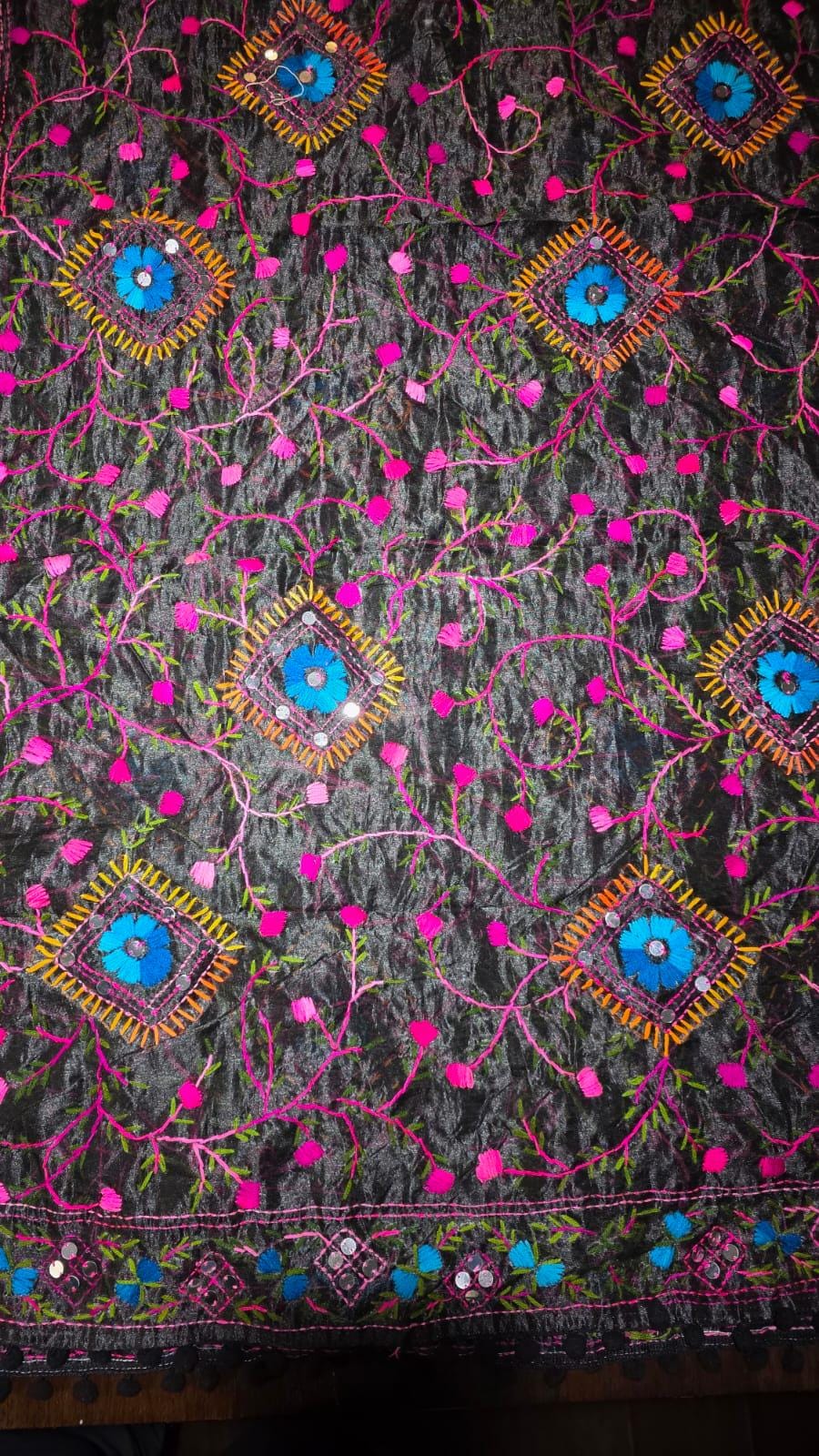 Black Kantha work Dupatta with Mirror Work | Indian Ethnic Dupatta | Festive Wedding Dupatta | Traditional Indian Scarf