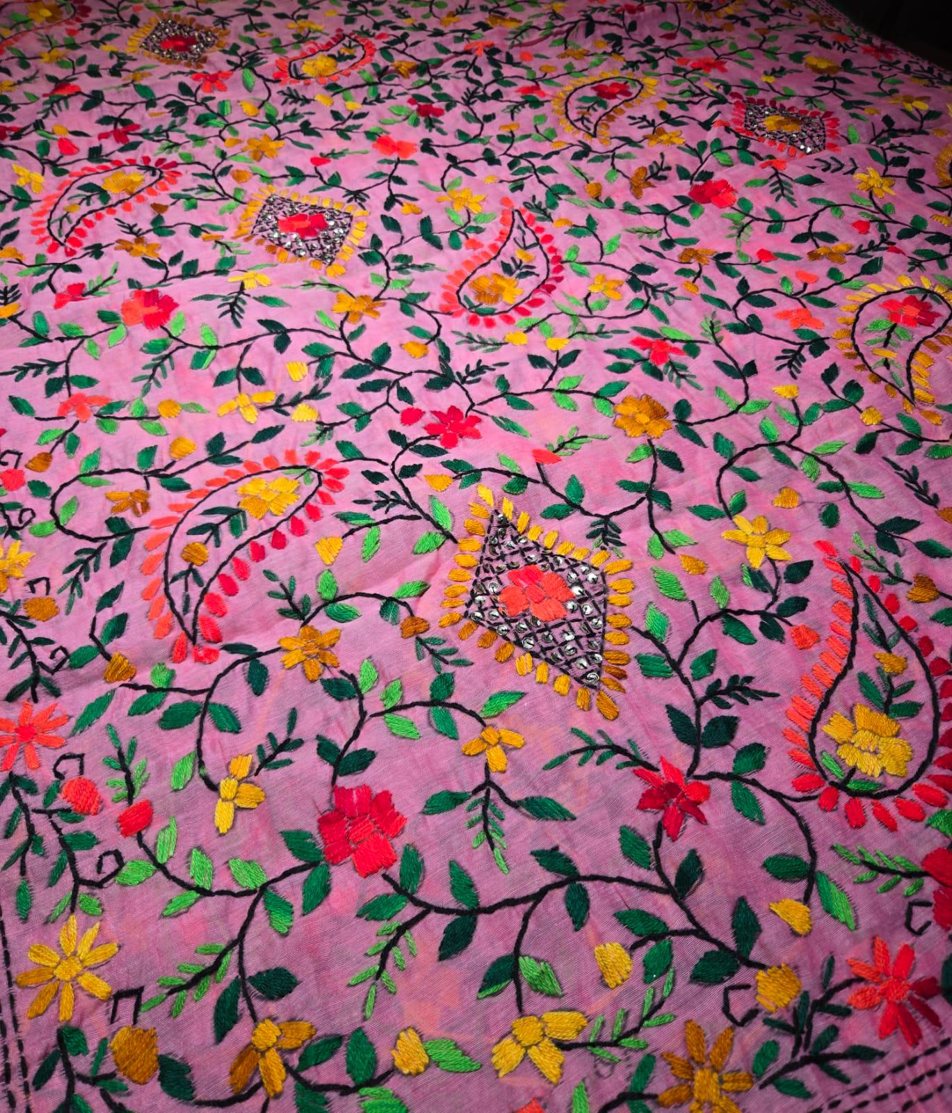 Multi colour Kantha work Dupatta with Mirror Work | Indian Ethnic Dupatta | Festive Wedding Dupatta | Traditional Indian Scarf