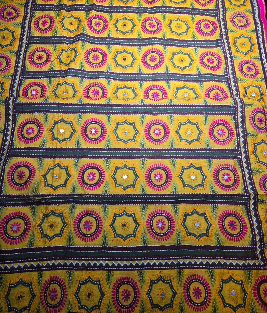 Multi colour Kantha work Dupatta with Mirror Work | Indian Ethnic Dupatta | Festive Wedding Dupatta | Traditional Indian Scarf