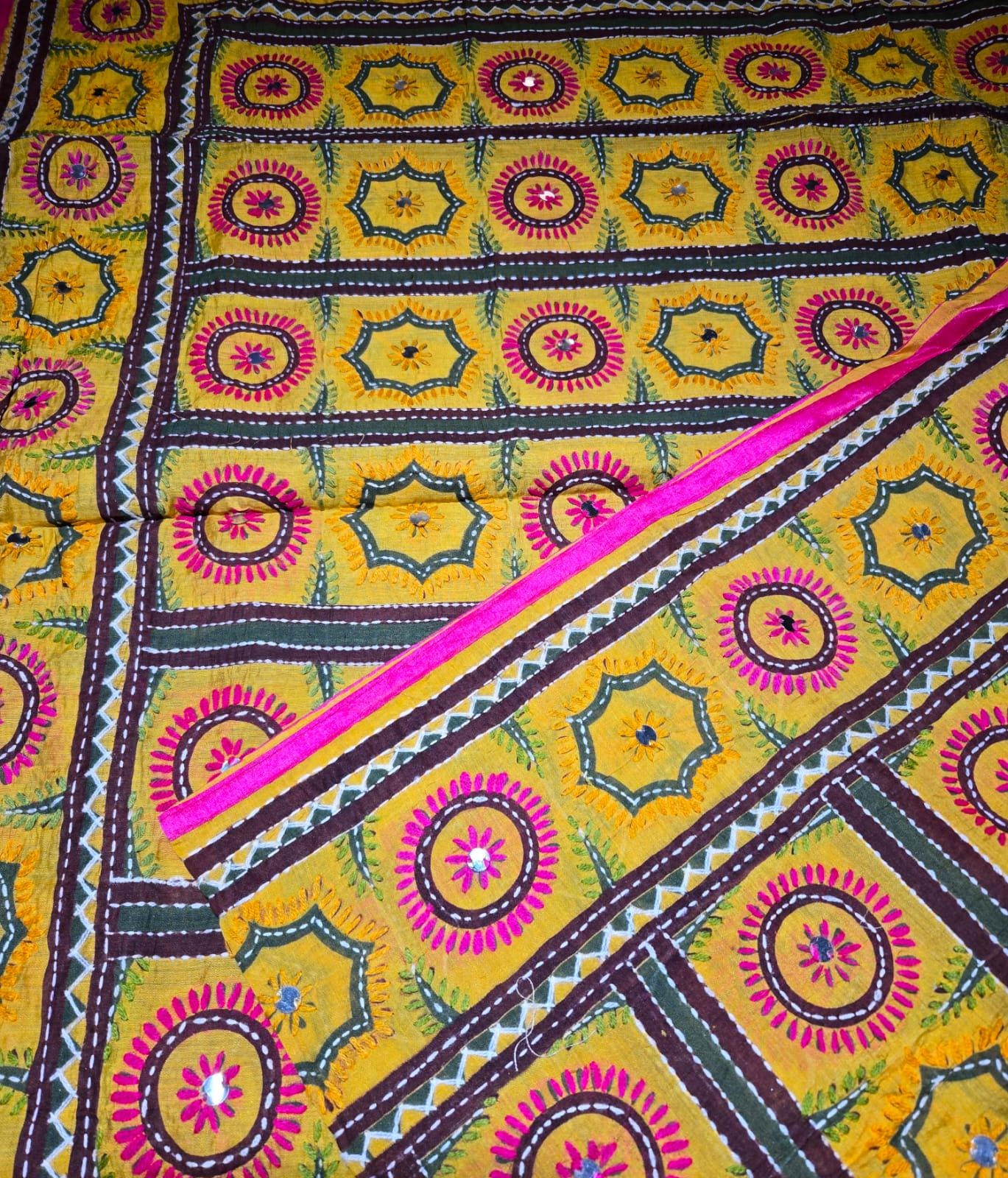 Multi colour Kantha work Dupatta with Mirror Work | Indian Ethnic Dupatta | Festive Wedding Dupatta | Traditional Indian Scarf