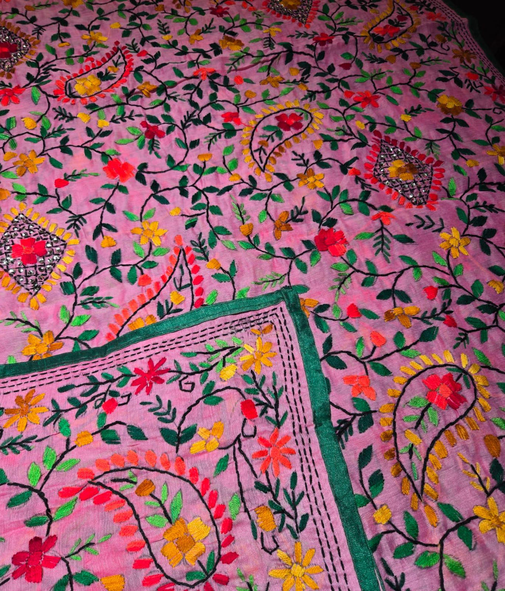 Multi colour Kantha work Dupatta with Mirror Work | Indian Ethnic Dupatta | Festive Wedding Dupatta | Traditional Indian Scarf