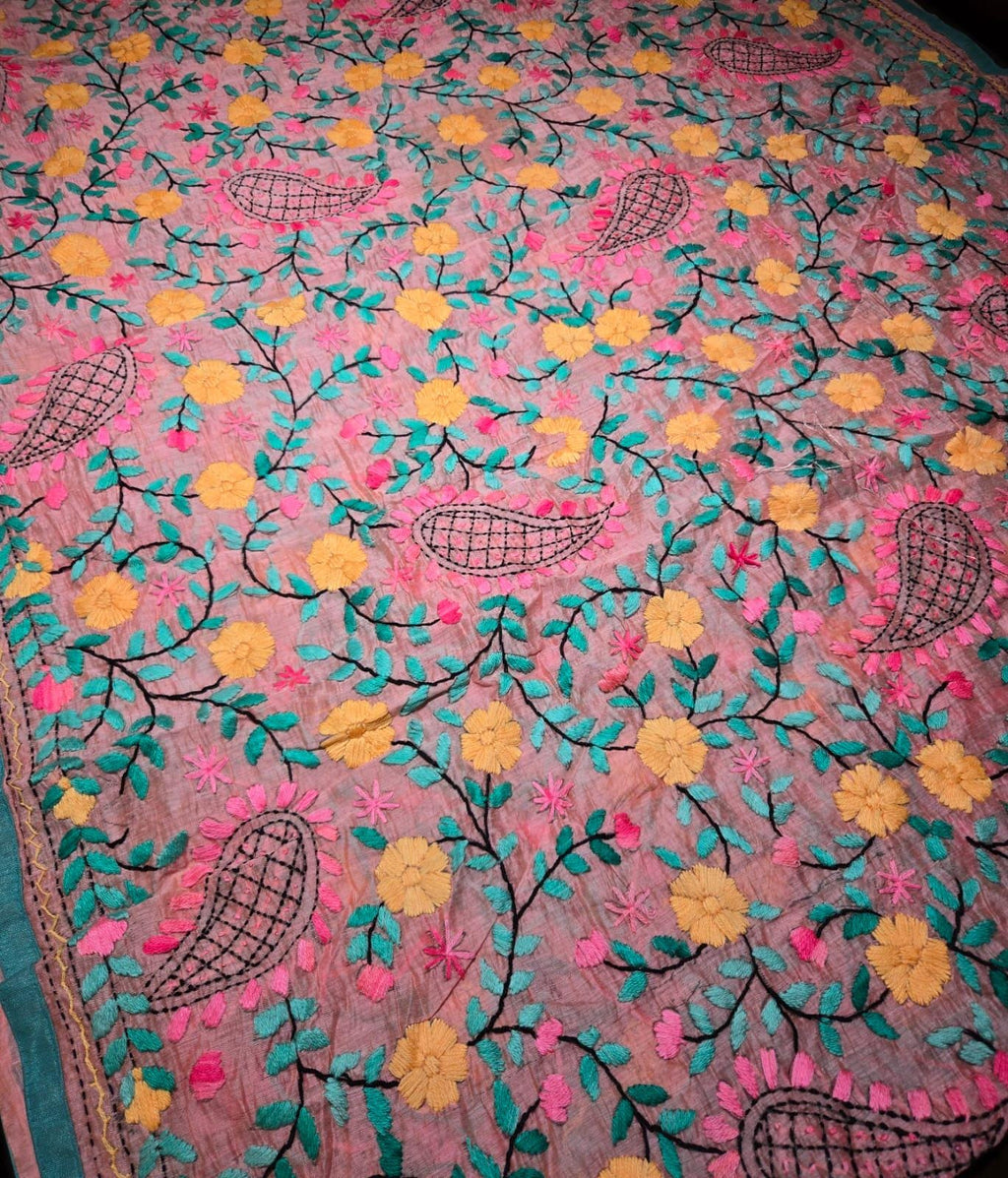 Multi colour Kantha work Dupatta with Mirror Work | Indian Ethnic Dupatta | Festive Wedding Dupatta | Traditional Indian Scarf