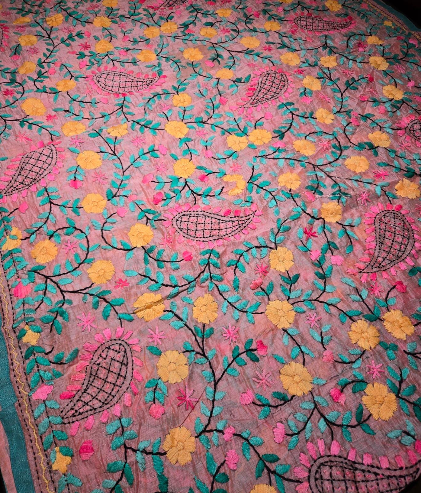 Multi colour Kantha work Dupatta with Mirror Work | Indian Ethnic Dupatta | Festive Wedding Dupatta | Traditional Indian Scarf