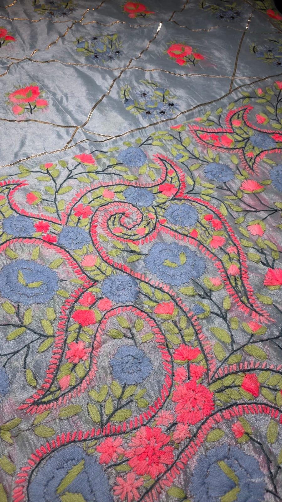 Multi colour Kantha work Dupatta with Mirror Work | Indian Ethnic Dupatta | Festive Wedding Dupatta | Traditional Indian Scarf