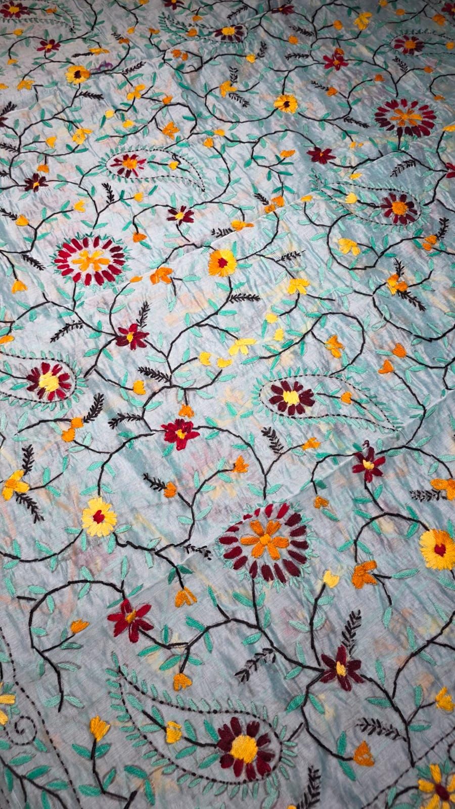 Multi colour Kantha work Dupatta with Mirror Work | Indian Ethnic Dupatta | Festive Wedding Dupatta | Traditional Indian Scarf