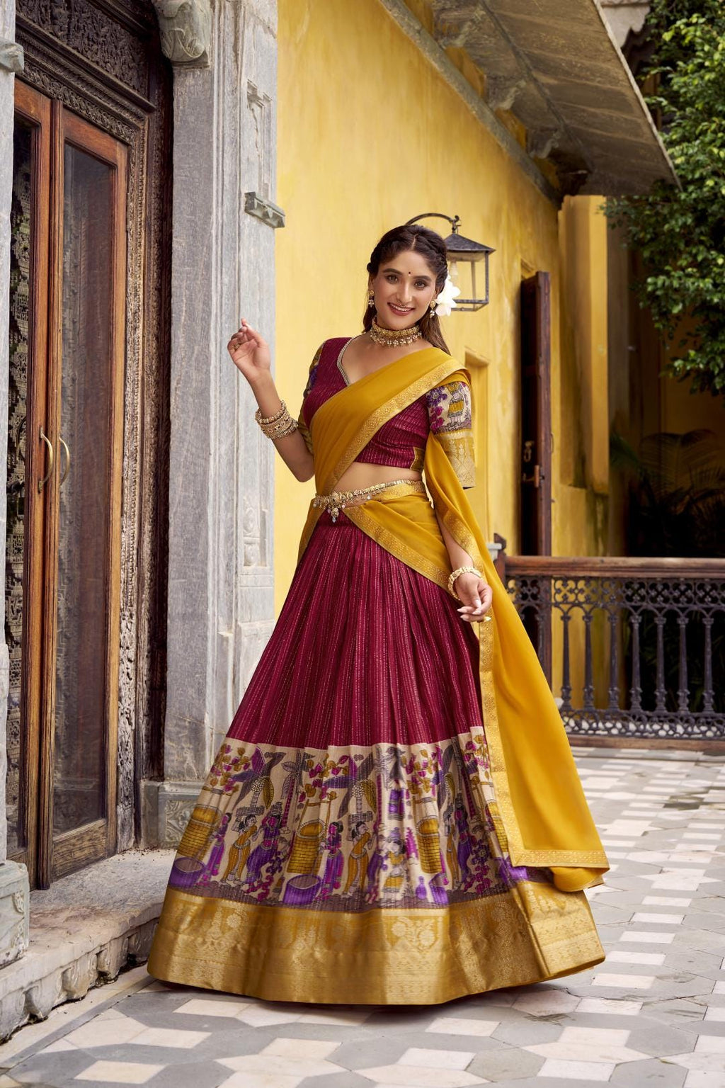 Kalamkari Lehenga Choli Set with Dupatta | Indian Wedding Outfit | Mehendi Sangeet Dress | Traditional Chanderi Ethnic Wear