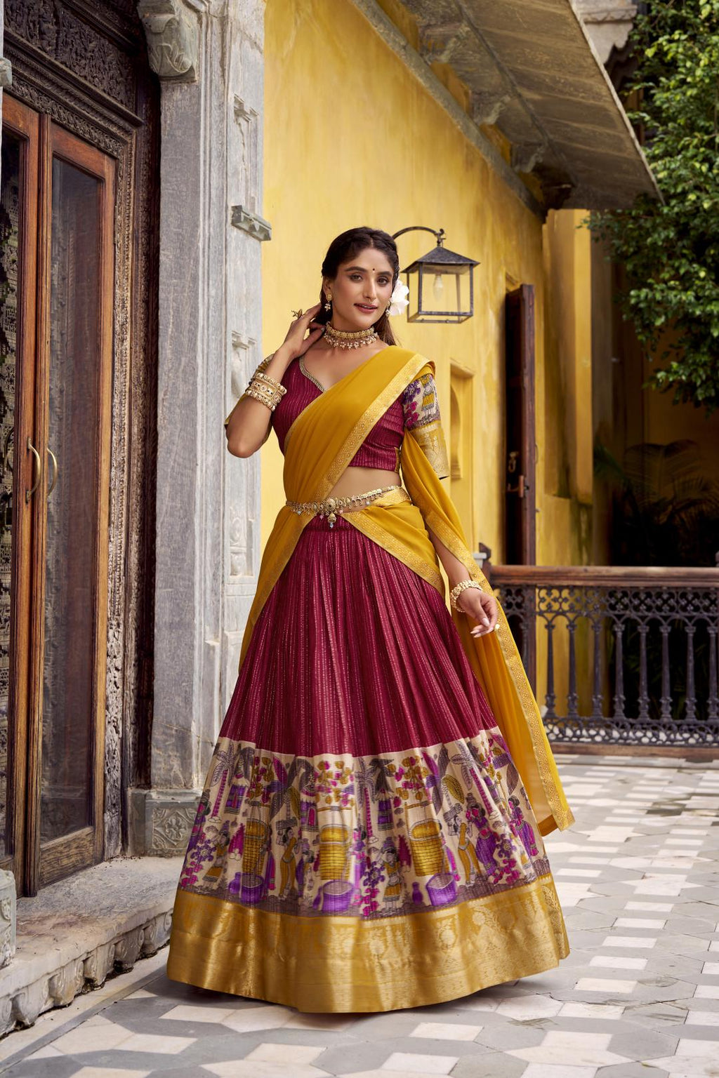 Kalamkari Lehenga Choli Set with Dupatta | Indian Wedding Outfit | Mehendi Sangeet Dress | Traditional Chanderi Ethnic Wear