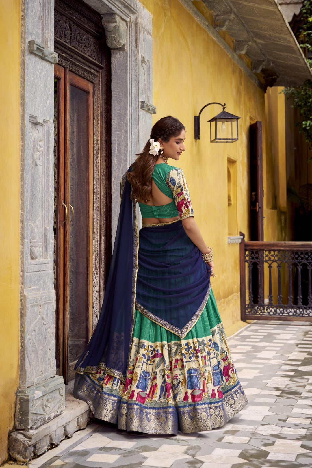 Kalamkari Lehenga Choli Set with Dupatta | Indian Wedding Outfit | Mehendi Sangeet Dress | Traditional Chanderi Ethnic Wear
