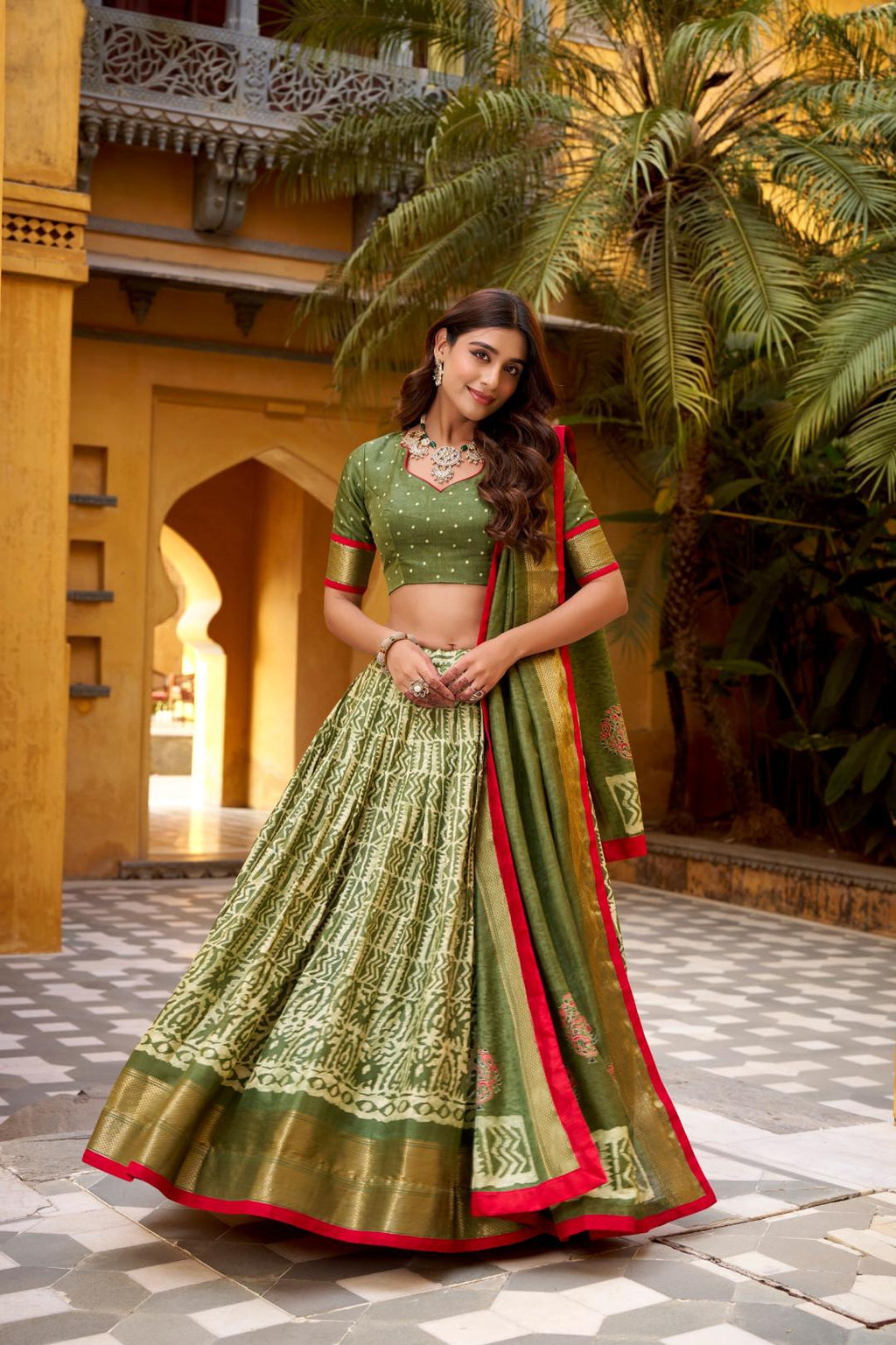 Blue Silk Lehenga Choli Set with Dupatta | Batik Print Indian Wedding Outfit | Festive Mehendi Sangeet Dress