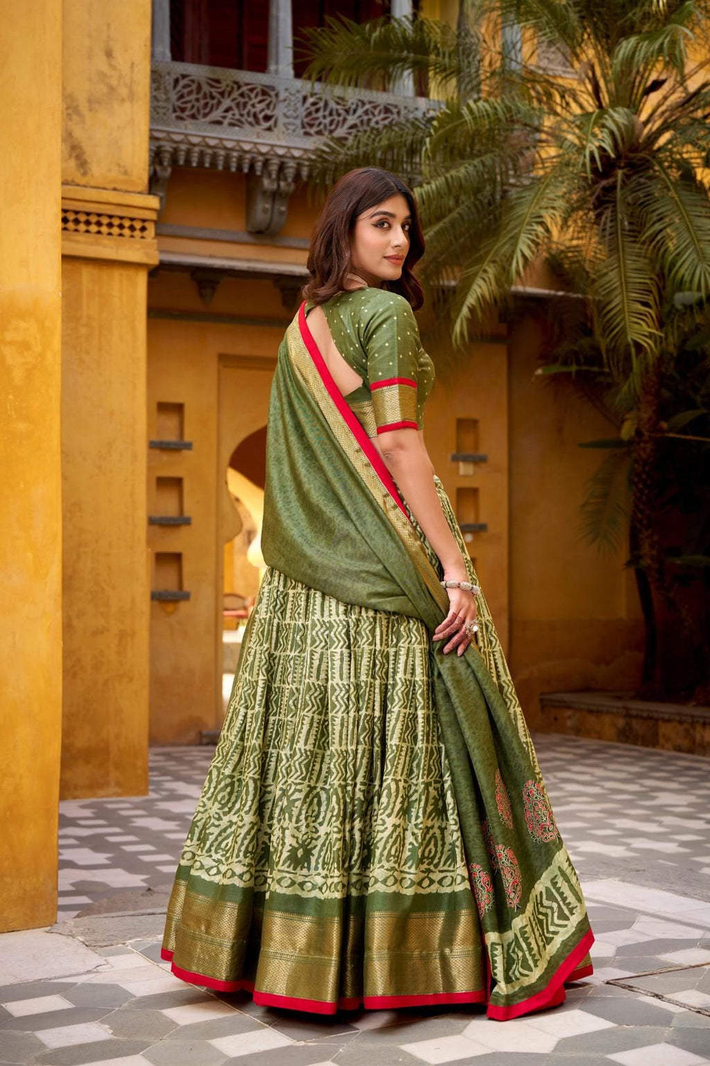 Blue Silk Lehenga Choli Set with Dupatta | Batik Print Indian Wedding Outfit | Festive Mehendi Sangeet Dress