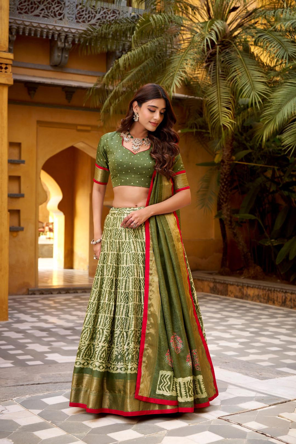 Blue Silk Lehenga Choli Set with Dupatta | Batik Print Indian Wedding Outfit | Festive Mehendi Sangeet Dress