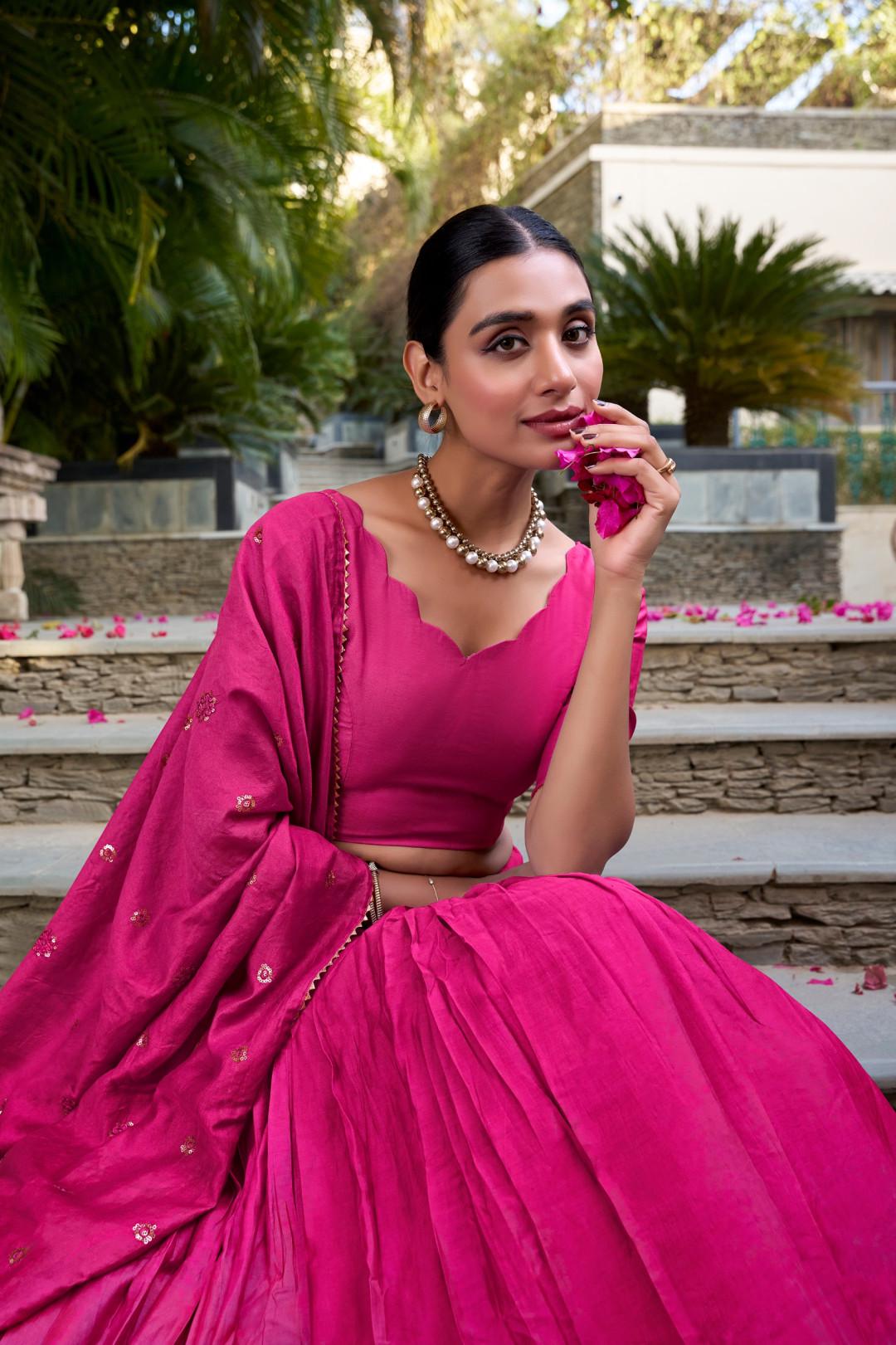 Chanderi Silk Lehenga Choli Set with Dupatta | Indian Wedding Outfit | Elegant Mehendi Sangeet Dress