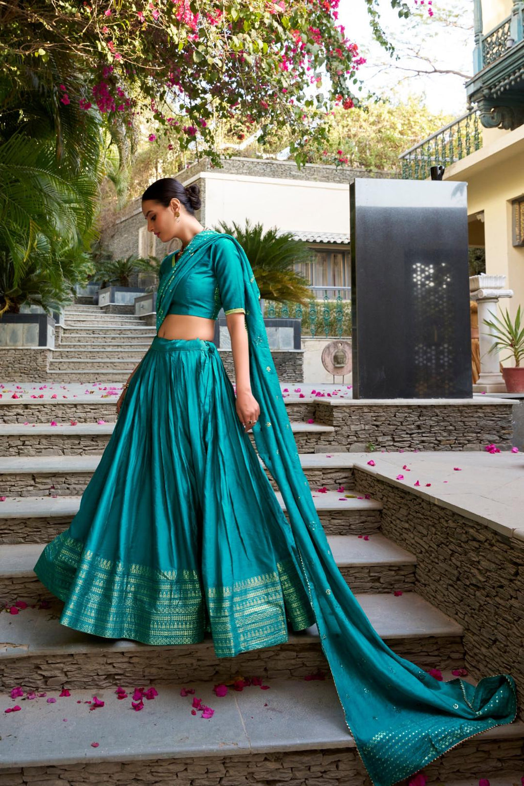 Chanderi Silk Lehenga Choli Set with Dupatta | Indian Wedding Outfit | Elegant Mehendi Sangeet Dress