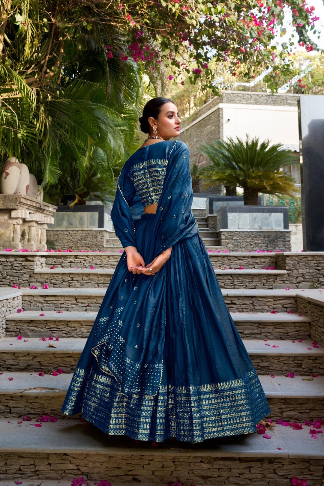 Chanderi Silk Lehenga Choli Set with Dupatta | Indian Wedding Outfit | Elegant Mehendi Sangeet Dress