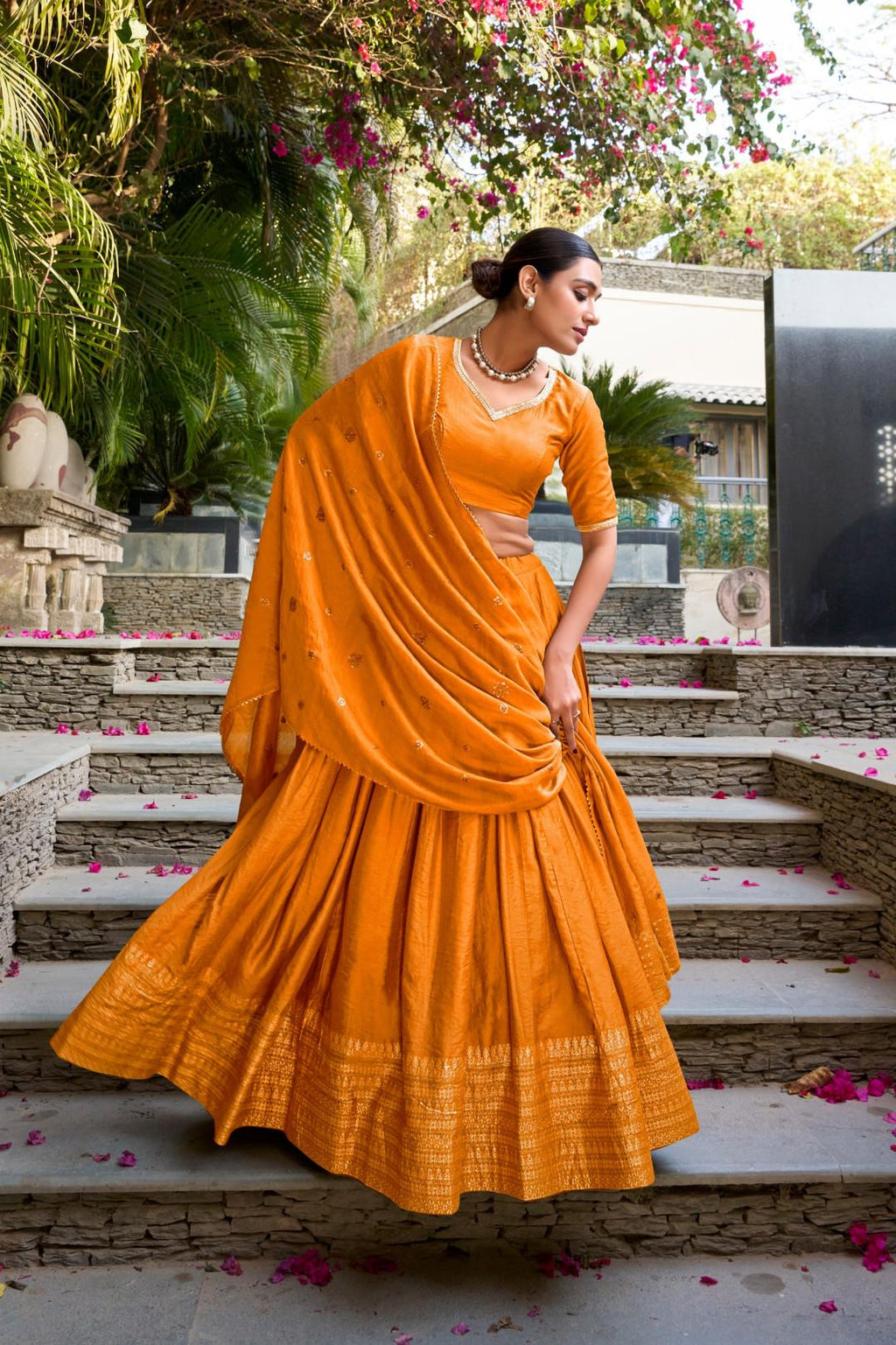 Chanderi Silk Lehenga Choli Set with Dupatta | Indian Wedding Outfit | Elegant Mehendi Sangeet Dress