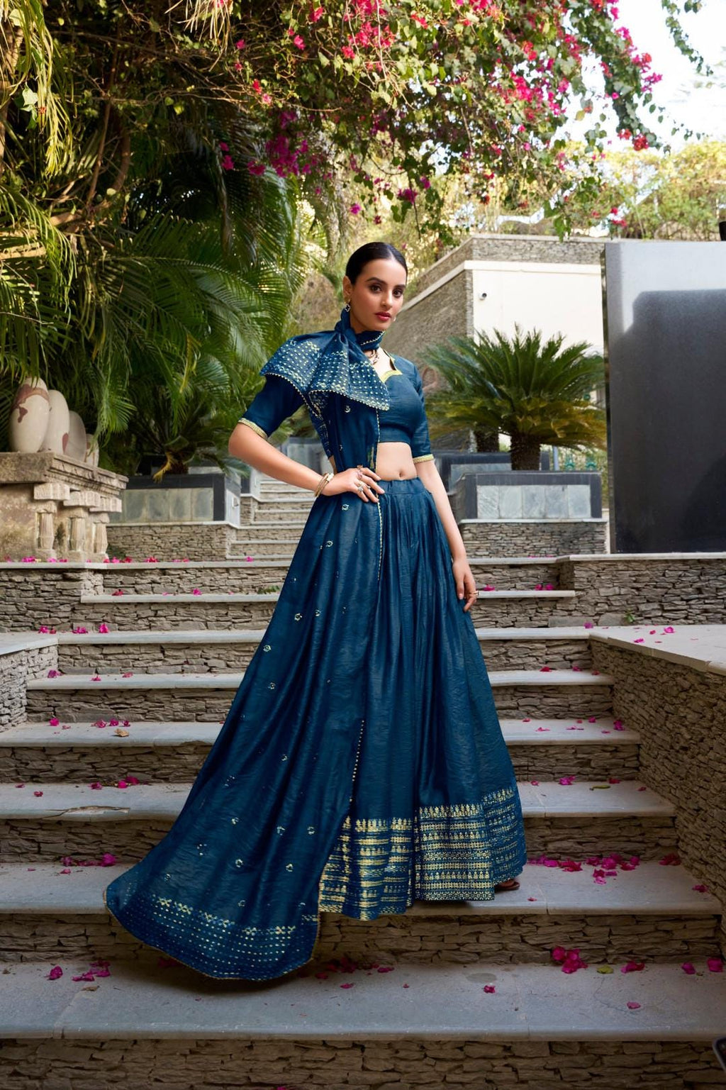 Chanderi Silk Lehenga Choli Set with Dupatta | Indian Wedding Outfit | Elegant Mehendi Sangeet Dress