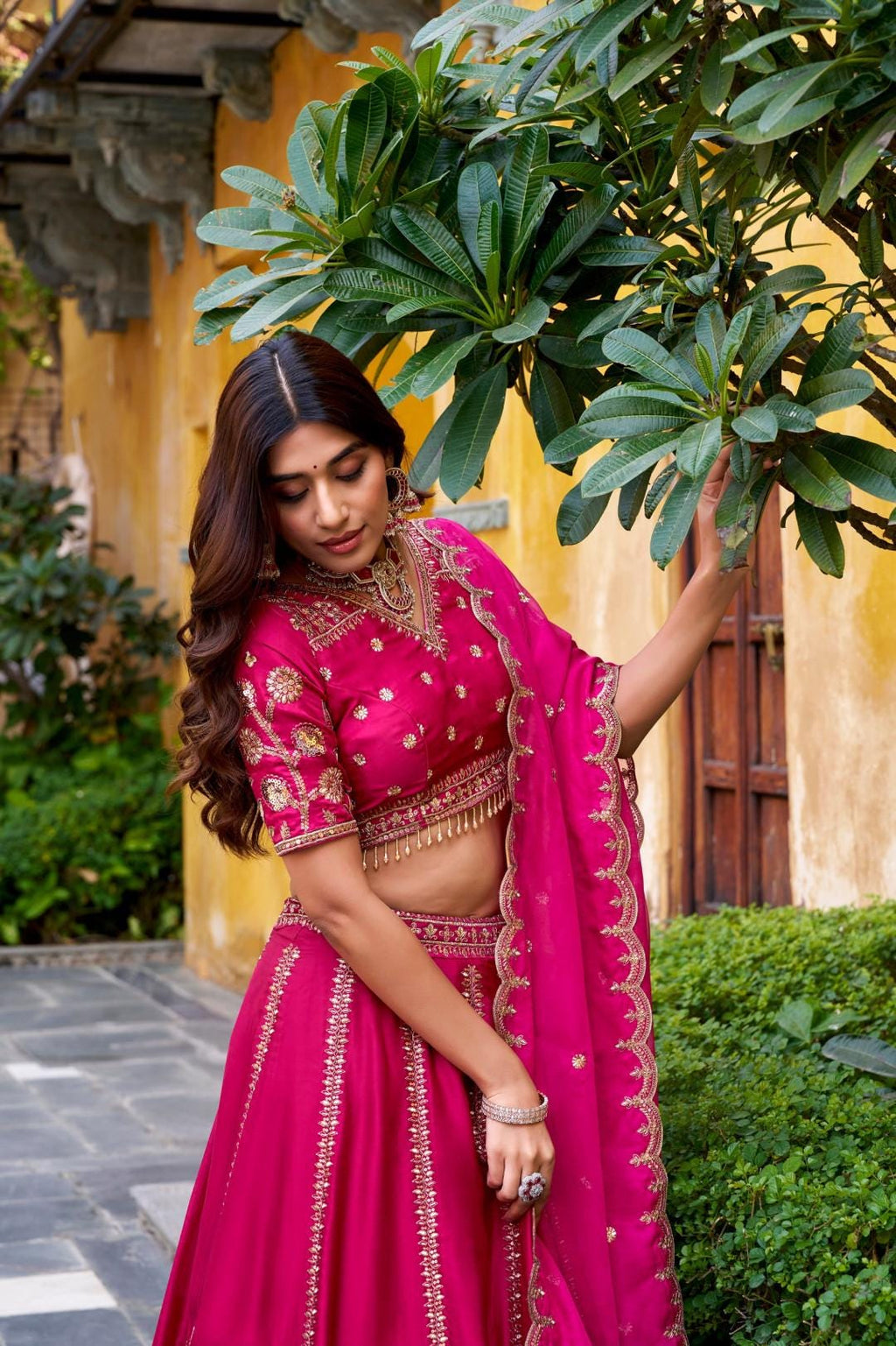 Pink Silk Lehenga Choli Set with Stitched Blouse & Dupatta | Indian Wedding Outfit | Sequin Embroidered Mehendi Sangeet Dress