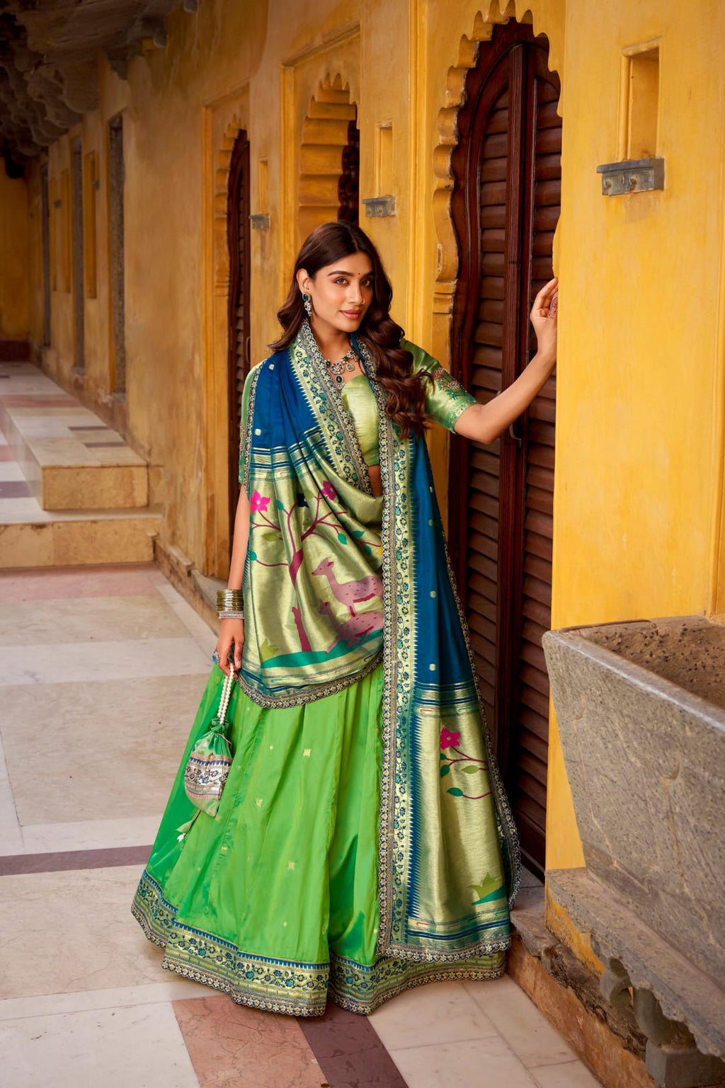 Paithani Silk Lehenga Choli Set with Stitched Blouse & Dupatta | Indian Wedding Outfit | Traditional Festive Ethnic Dress